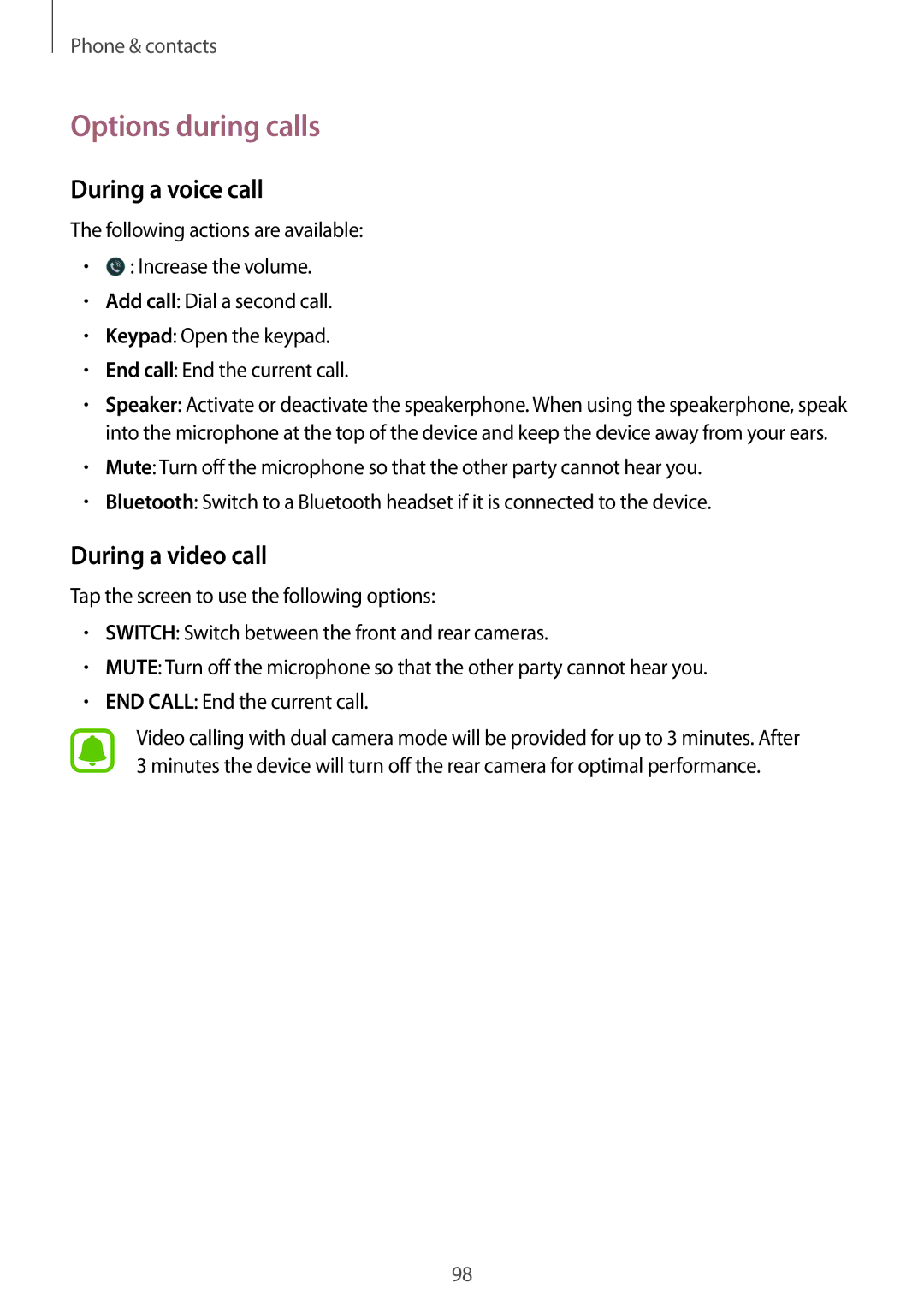 Samsung SM-N915FZWEILO, SM-N915FZWEKSA, SM-N915FZKEXEV manual Options during calls, During a voice call, During a video call 