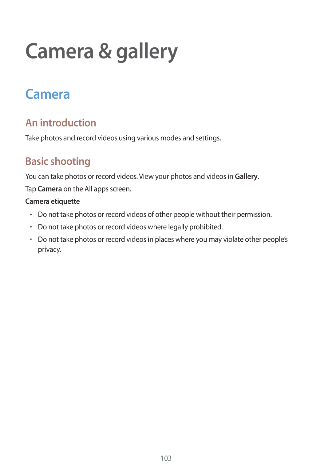 Samsung SM-N915FZWEILO, SM-N915FZWEKSA, SM-N915FZKEXEV, SM-N915FZWEXEV Camera & gallery, Basic shooting, Camera etiquette 