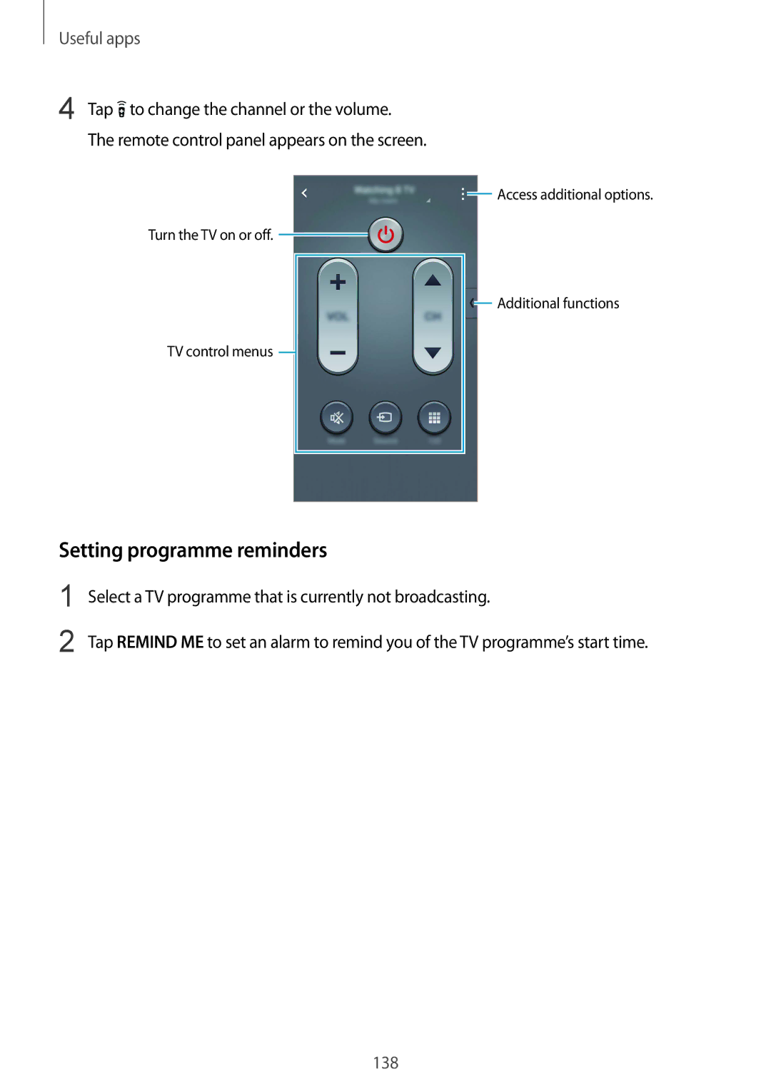 Samsung SM-N915FZWEILO manual Setting programme reminders, Select a TV programme that is currently not broadcasting 