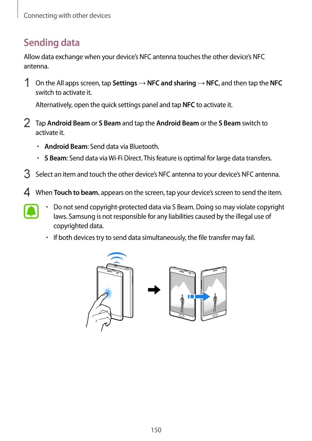 Samsung SM-N915FZWEKSA, SM-N915FZKEXEV, SM-N915FZWEXEV, SM-N915FZWEILO Sending data, Android Beam Send data via Bluetooth 