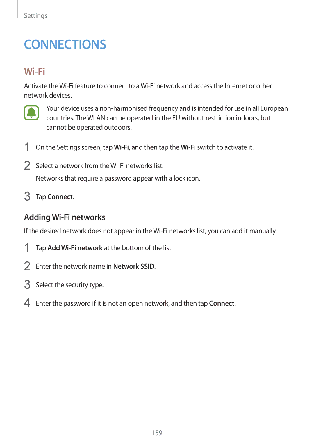 Samsung SM-N915FZKEILO, SM-N915FZWEKSA, SM-N915FZKEXEV, SM-N915FZWEXEV, SM-N915FZWEILO Adding Wi-Fi networks, Tap Connect 