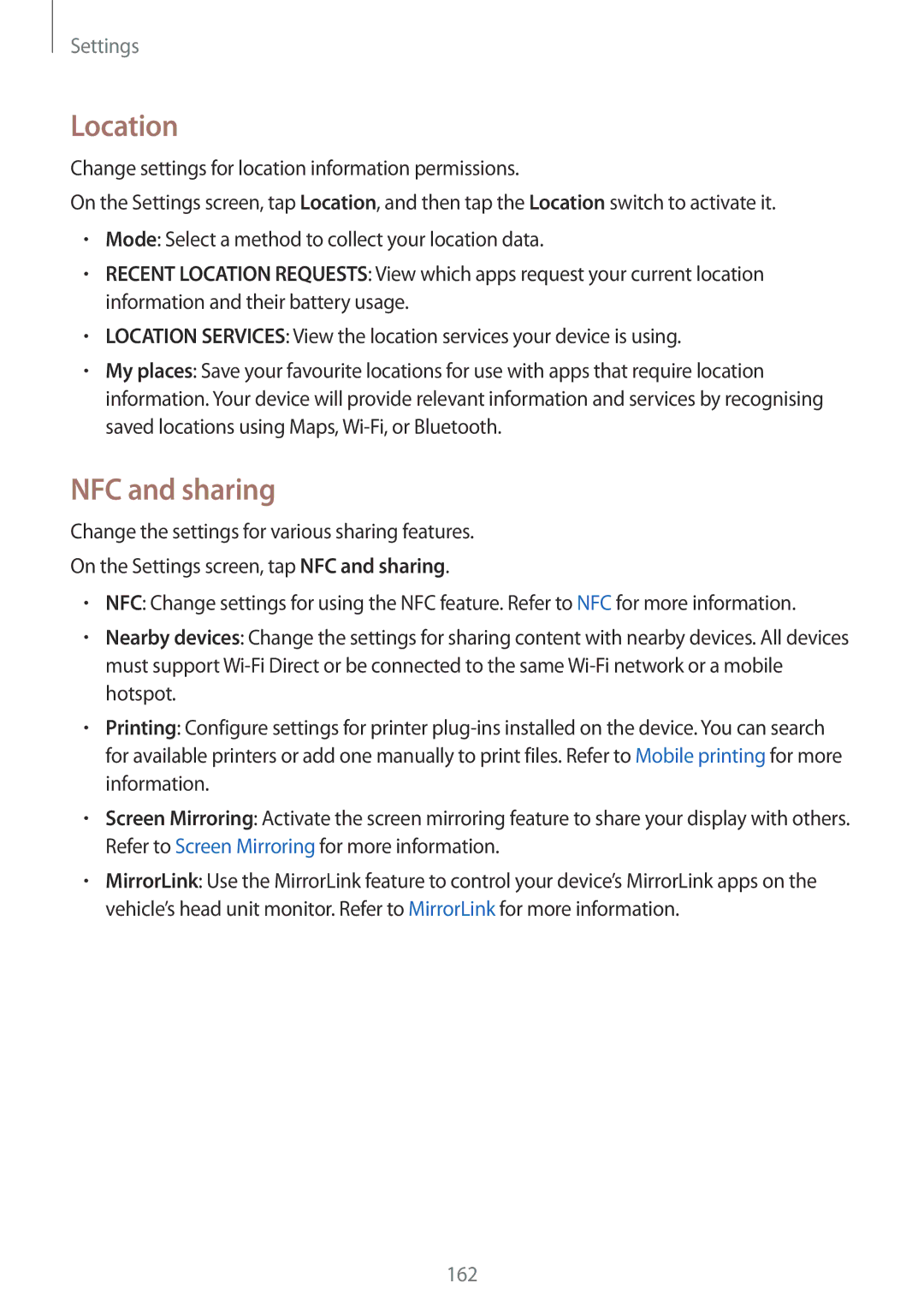 Samsung SM-N915FZWEXEV, SM-N915FZWEKSA, SM-N915FZKEXEV, SM-N915FZWEILO, SM-N915FZKEILO manual Location, NFC and sharing 