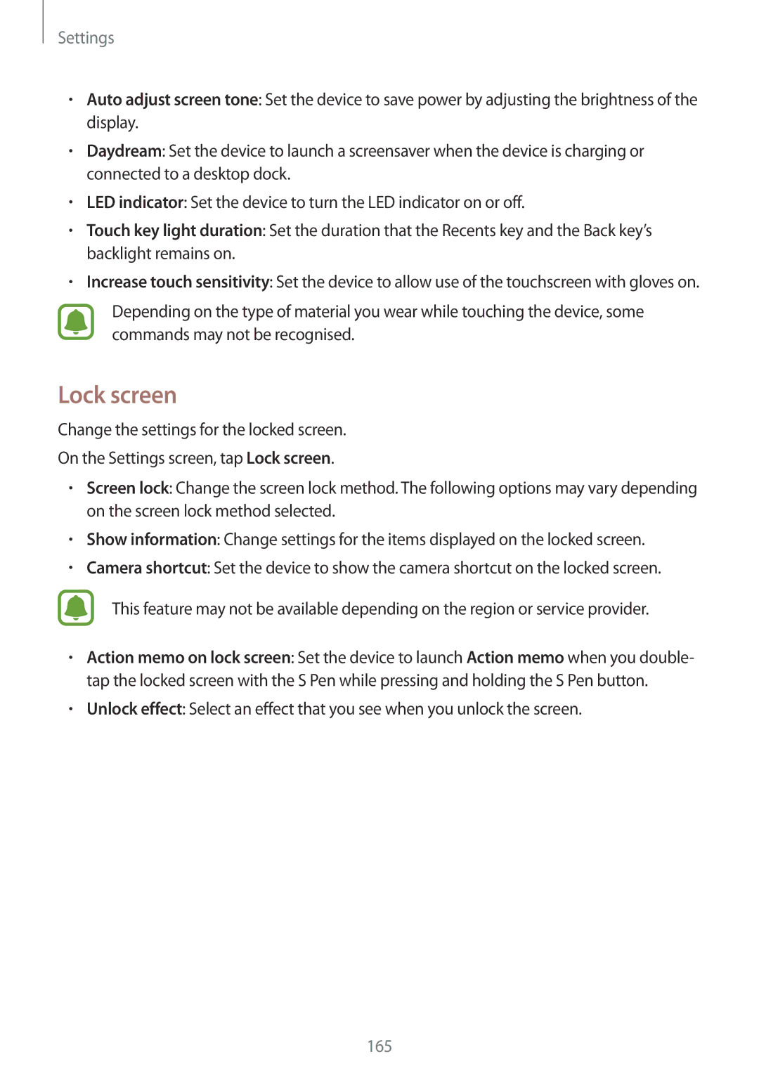 Samsung SM-N915FZWEKSA, SM-N915FZKEXEV, SM-N915FZWEXEV, SM-N915FZWEILO, SM-N915FZKEILO manual Lock screen 