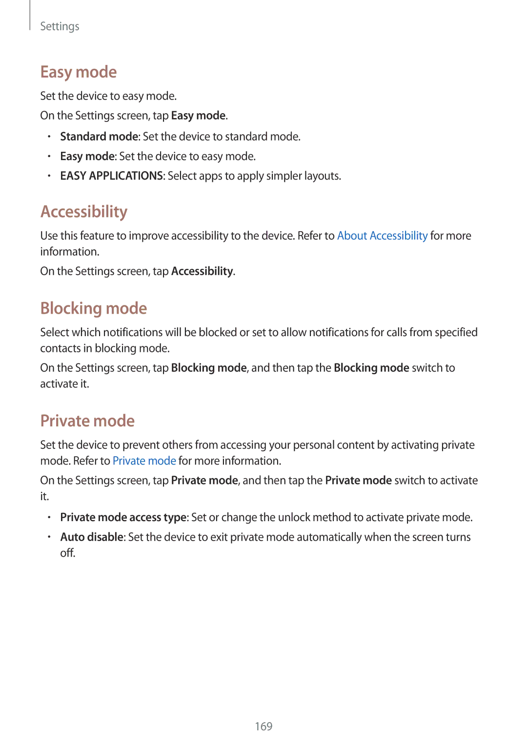 Samsung SM-N915FZKEILO, SM-N915FZWEKSA, SM-N915FZKEXEV, SM-N915FZWEXEV Easy mode, Accessibility, Blocking mode, Private mode 