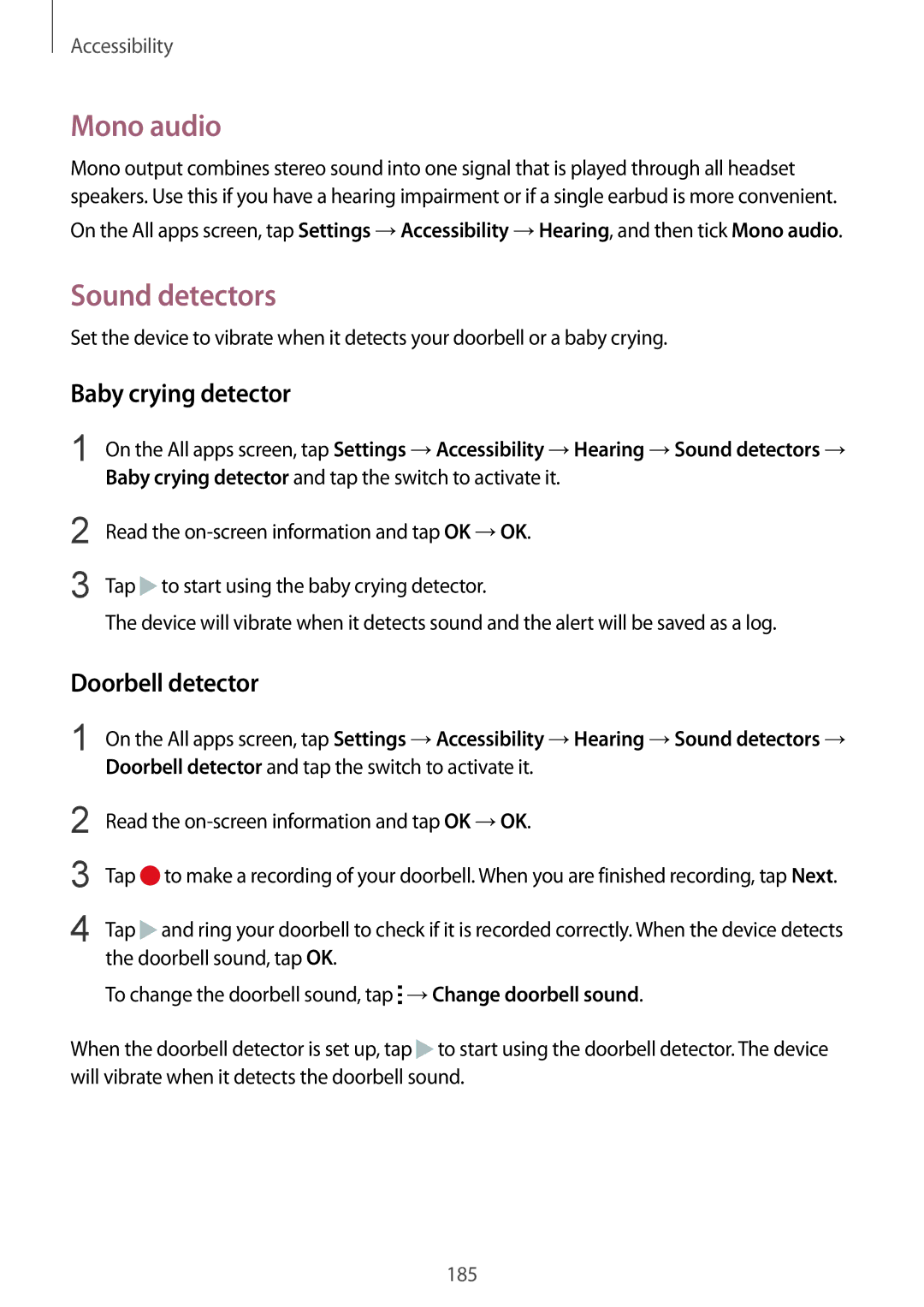 Samsung SM-N915FZWEKSA, SM-N915FZKEXEV, SM-N915FZWEXEV Mono audio, Sound detectors, Baby crying detector, Doorbell detector 