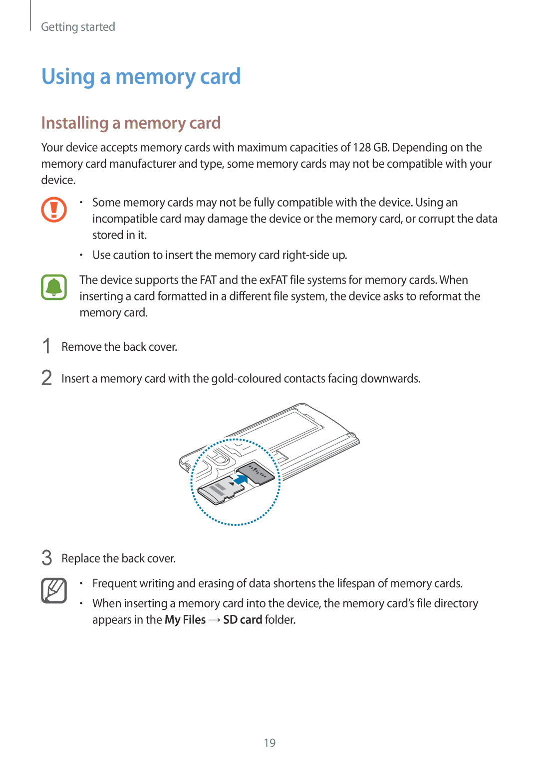 Samsung SM-N915FZKEILO, SM-N915FZWEKSA, SM-N915FZKEXEV, SM-N915FZWEXEV manual Using a memory card, Installing a memory card 