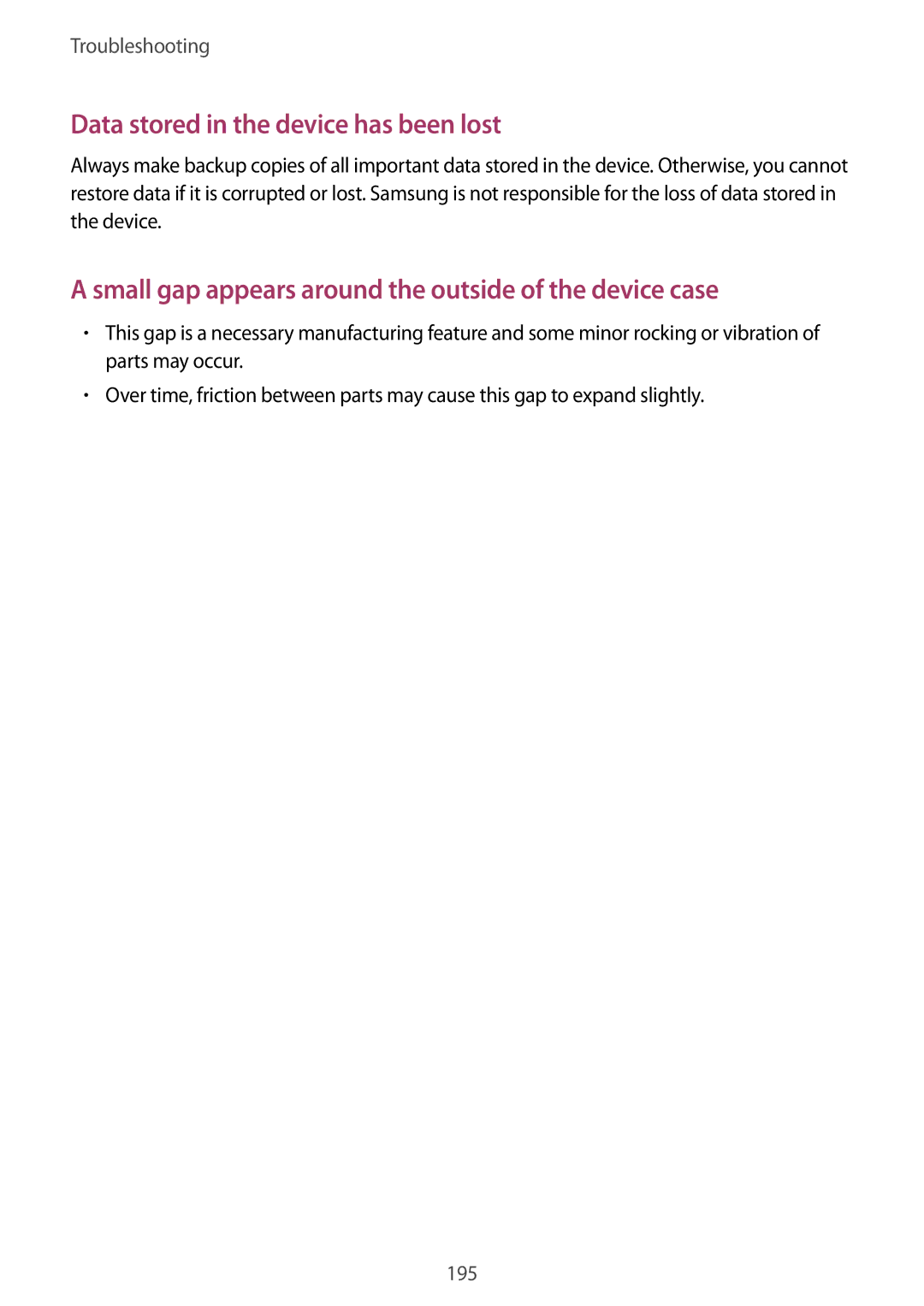 Samsung SM-N915FZWEKSA, SM-N915FZKEXEV, SM-N915FZWEXEV, SM-N915FZWEILO manual Data stored in the device has been lost 