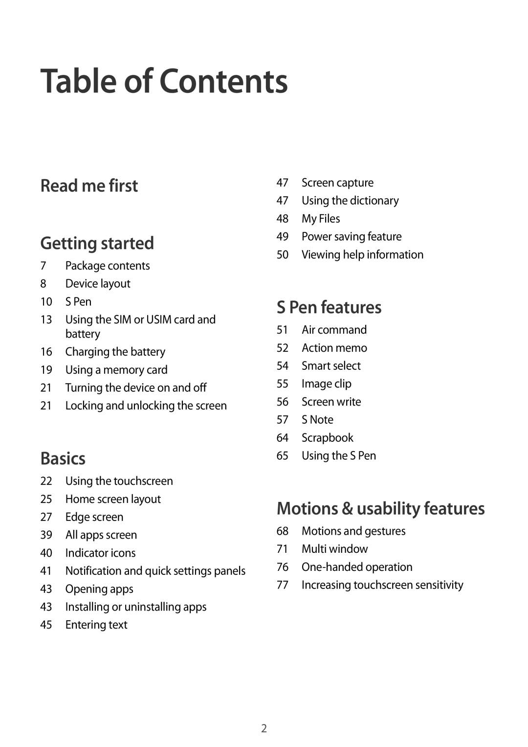 Samsung SM-N915FZWEXEV, SM-N915FZWEKSA, SM-N915FZKEXEV, SM-N915FZWEILO, SM-N915FZKEILO manual Table of Contents 