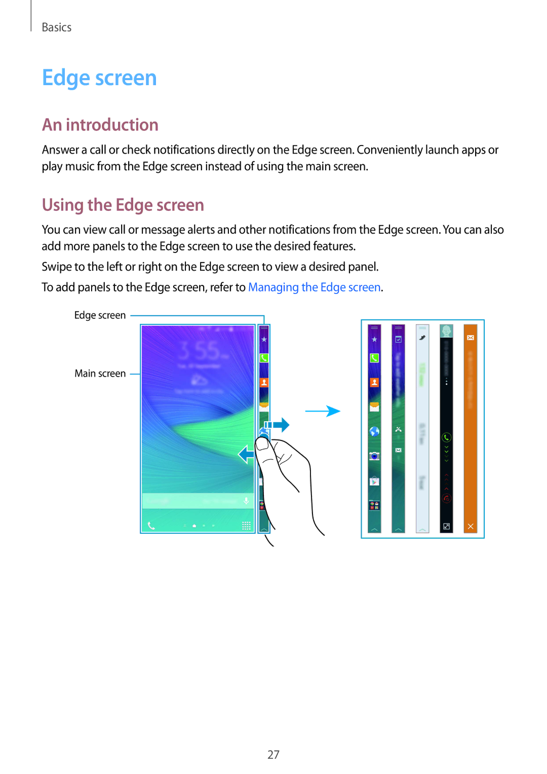 Samsung SM-N915FZWEXEV, SM-N915FZWEKSA, SM-N915FZKEXEV, SM-N915FZWEILO manual An introduction, Using the Edge screen 