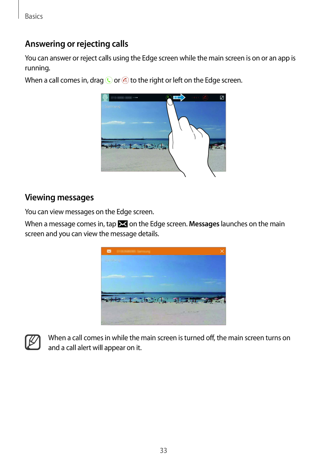 Samsung SM-N915FZWEILO, SM-N915FZWEKSA, SM-N915FZKEXEV, SM-N915FZWEXEV manual Answering or rejecting calls, Viewing messages 