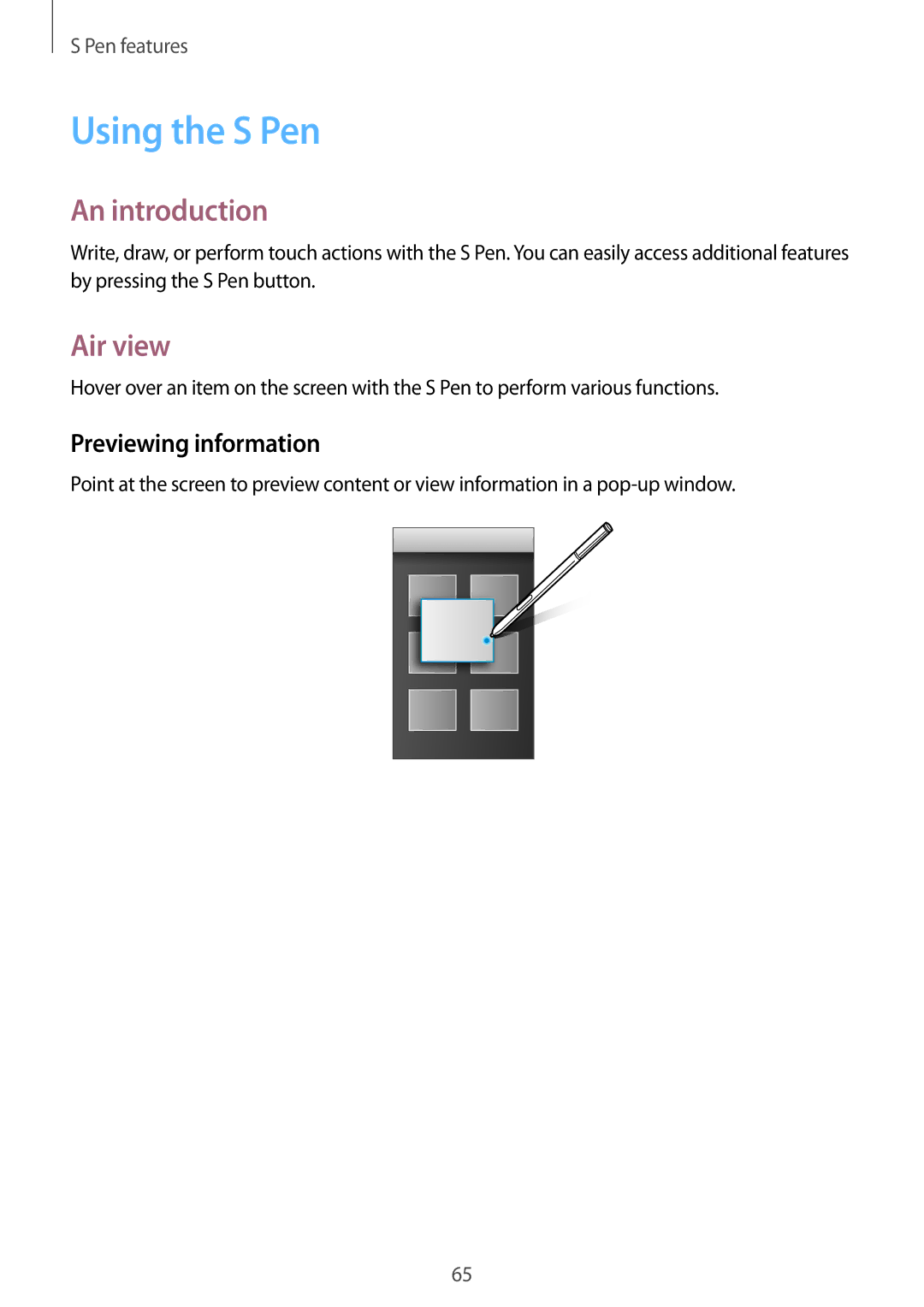 Samsung SM-N915FZWEKSA, SM-N915FZKEXEV, SM-N915FZWEXEV, SM-N915FZWEILO Using the S Pen, Air view, Previewing information 