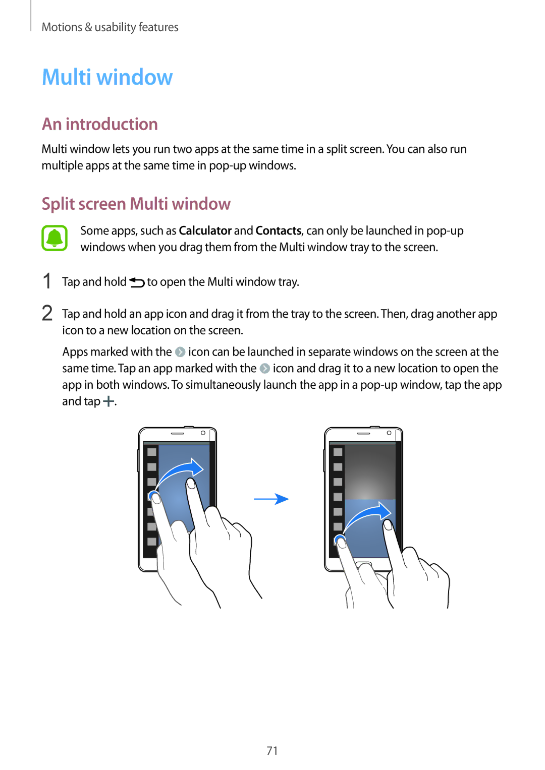 Samsung SM-N915FZKEXEV, SM-N915FZWEKSA, SM-N915FZWEXEV, SM-N915FZWEILO, SM-N915FZKEILO manual Split screen Multi window 