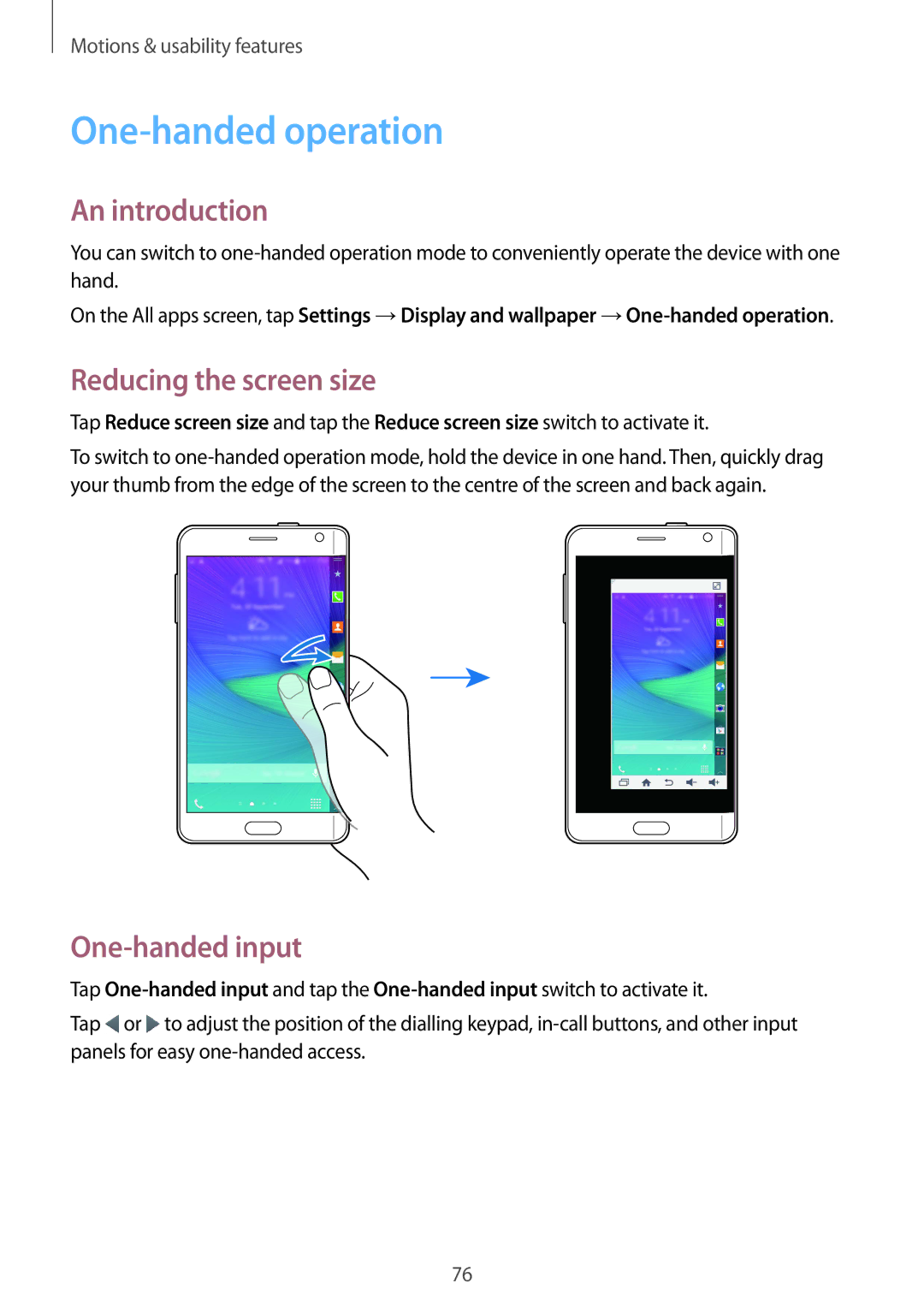 Samsung SM-N915FZKEXEV, SM-N915FZWEKSA, SM-N915FZWEXEV One-handed operation, Reducing the screen size, One-handed input 