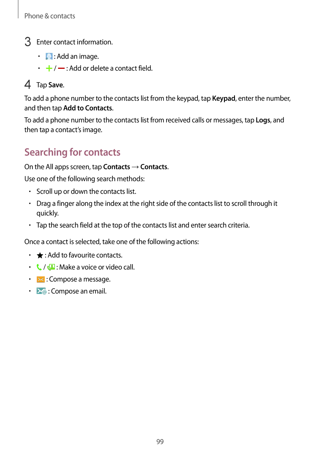 Samsung SM-N915FZKEILO, SM-N915FZWEKSA, SM-N915FZKEXEV, SM-N915FZWEXEV, SM-N915FZWEILO manual Searching for contacts 