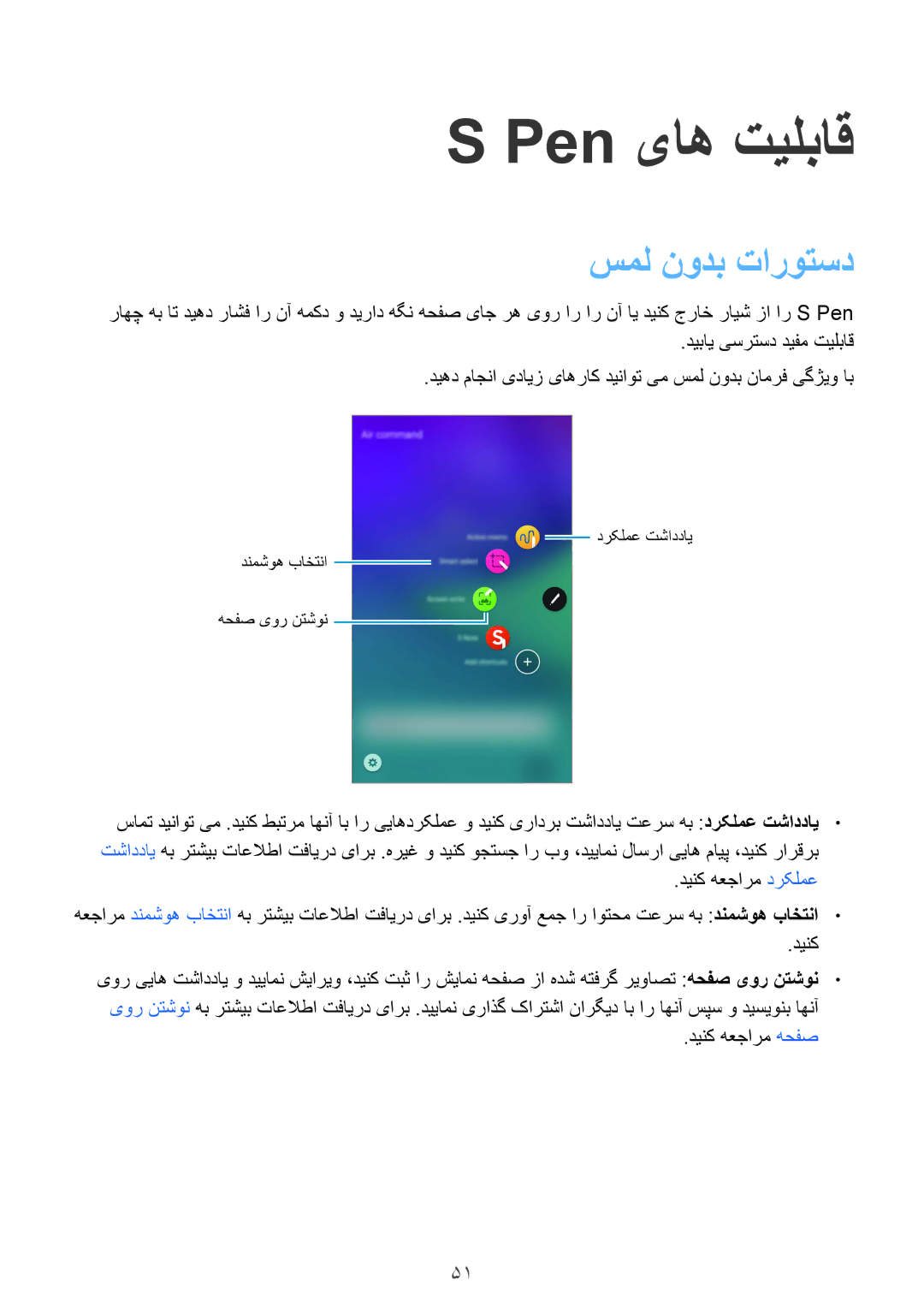 Samsung SM-N915FZWEKSA manual Pen یاه تیلباق, سمل نودب تاروتسد, دینک هعجارم درکلمع, دینک هعجارم هحفص 