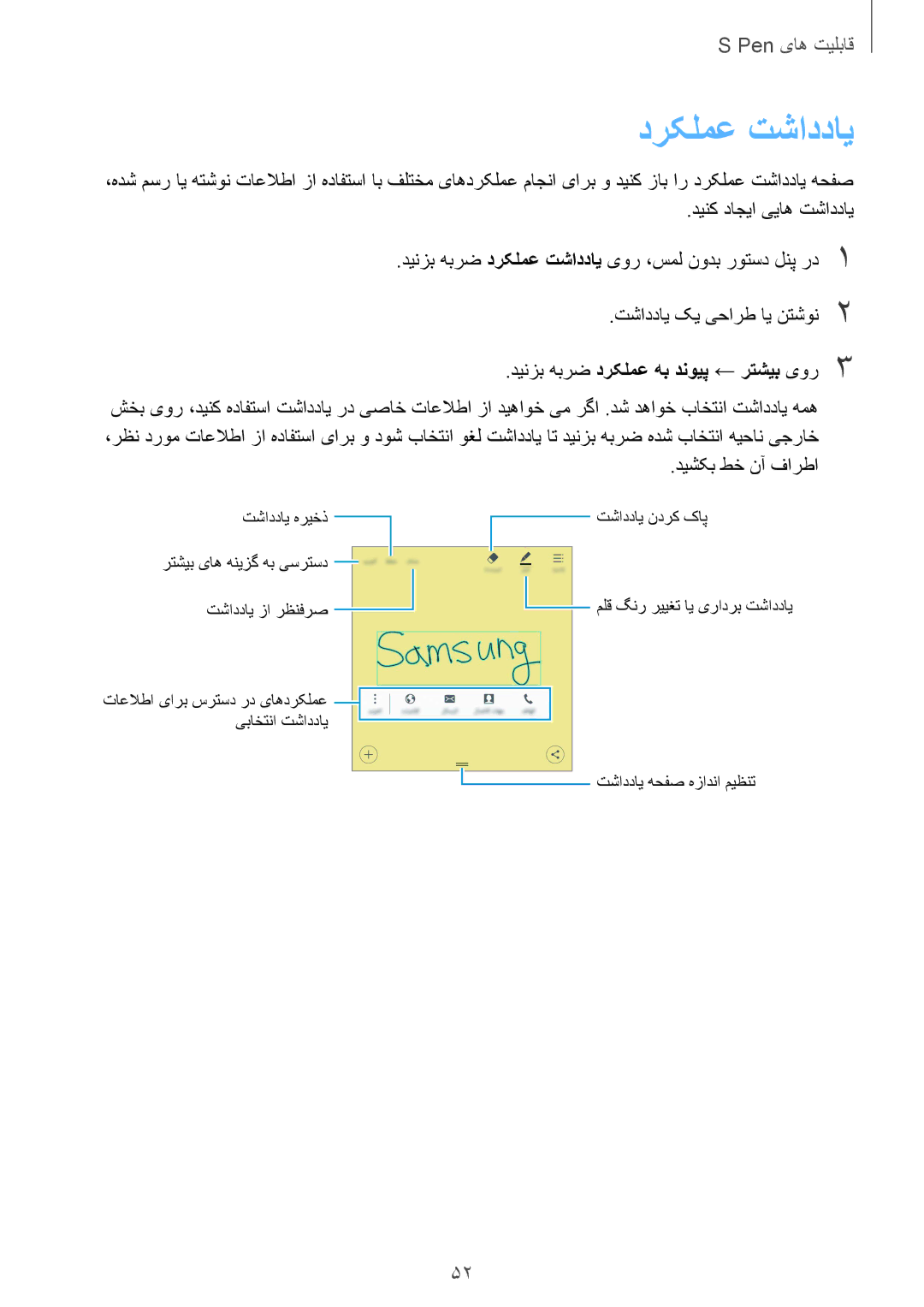 Samsung SM-N915FZWEKSA manual درکلمع تشاددای, دیشکب طخ نآ فارطا 