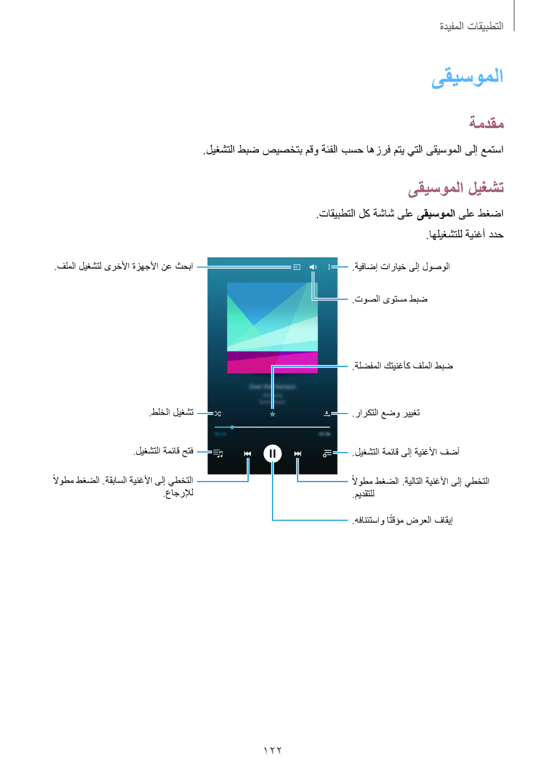 Samsung SM-N915FZWEKSA manual ىقيسوملا ليغشت, 122 