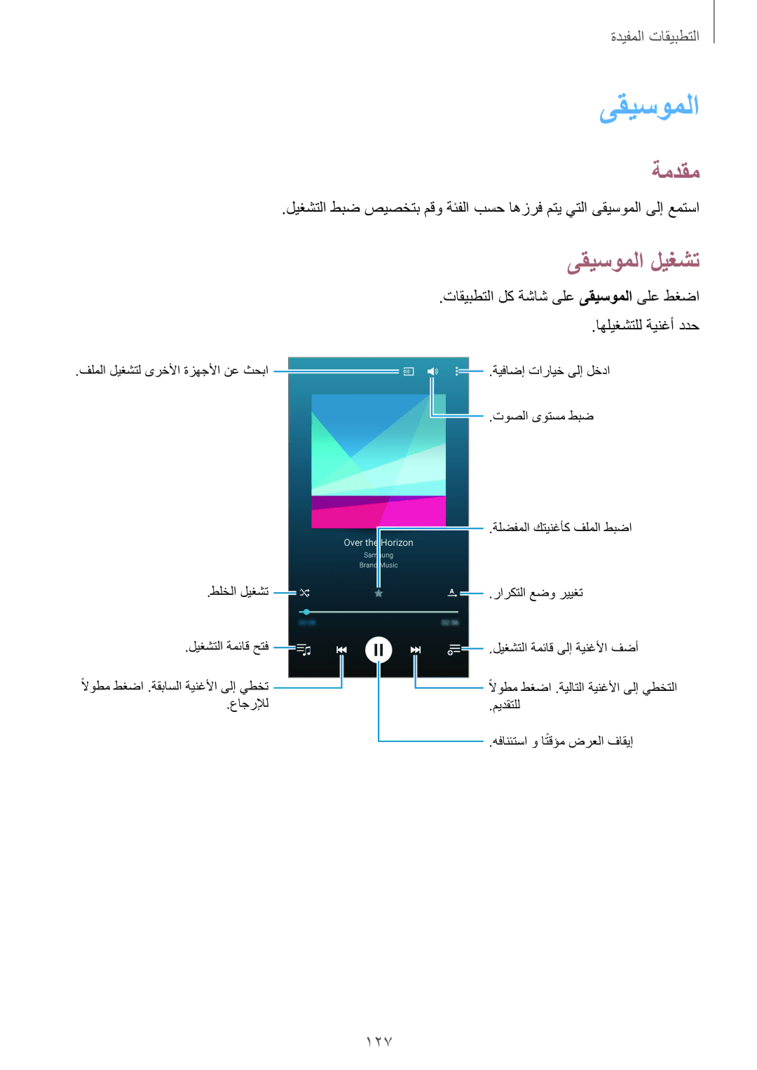 Samsung SM-N915FZWEKSA manual ىقيسوملا ليغشت, 127 