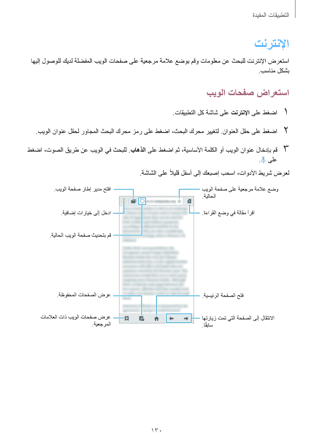 Samsung SM-N915FZWEKSA manual تنرتنلإا, بيولا تاحفص ضارعتسا, 130 