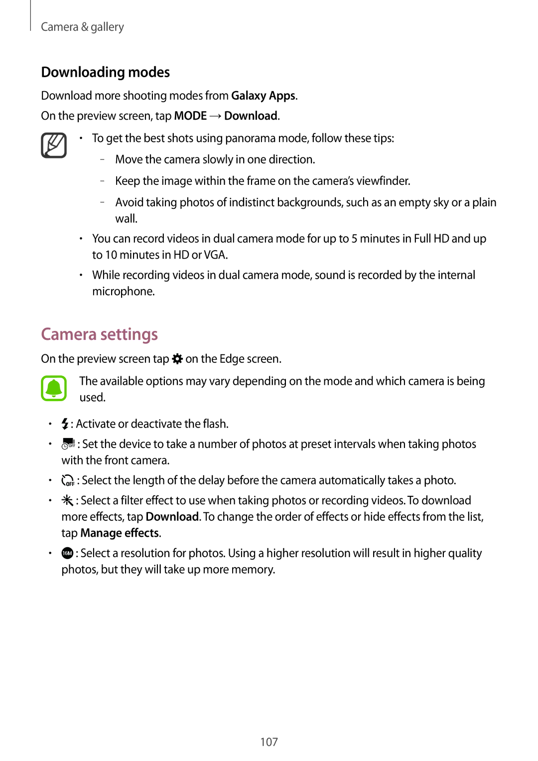 Samsung SM-N915FZKESER, SM-N915FZWYEUR, SM-N915FZKYATO, SM-N915FZWYTPH, SM-N915FZKYTPH Camera settings, Downloading modes 