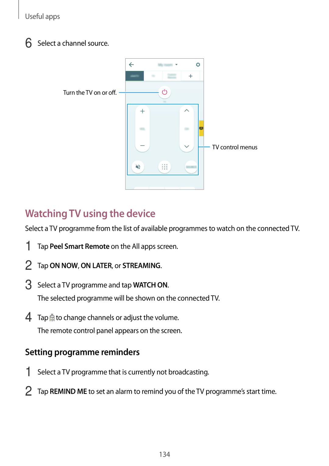 Samsung SM-N915FZWYAUT, SM-N915FZWYEUR Watching TV using the device, Setting programme reminders, Select a channel source 