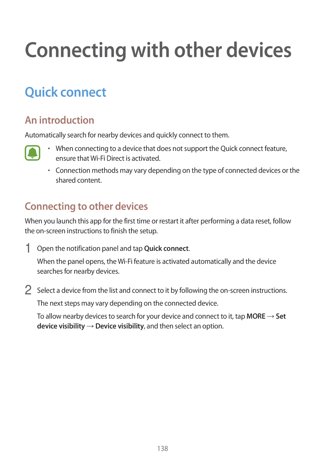 Samsung SM-N915FZKYNEE, SM-N915FZWYEUR, SM-N915FZKYATO, SM-N915FZWYTPH manual Quick connect, Connecting to other devices 