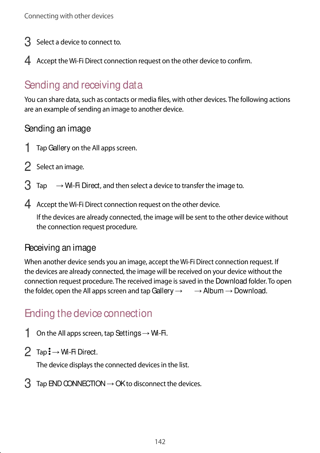 Samsung SM-N915FZWESER, SM-N915FZWYEUR manual Ending the device connection, On the All apps screen, tap Settings →Wi-Fi 