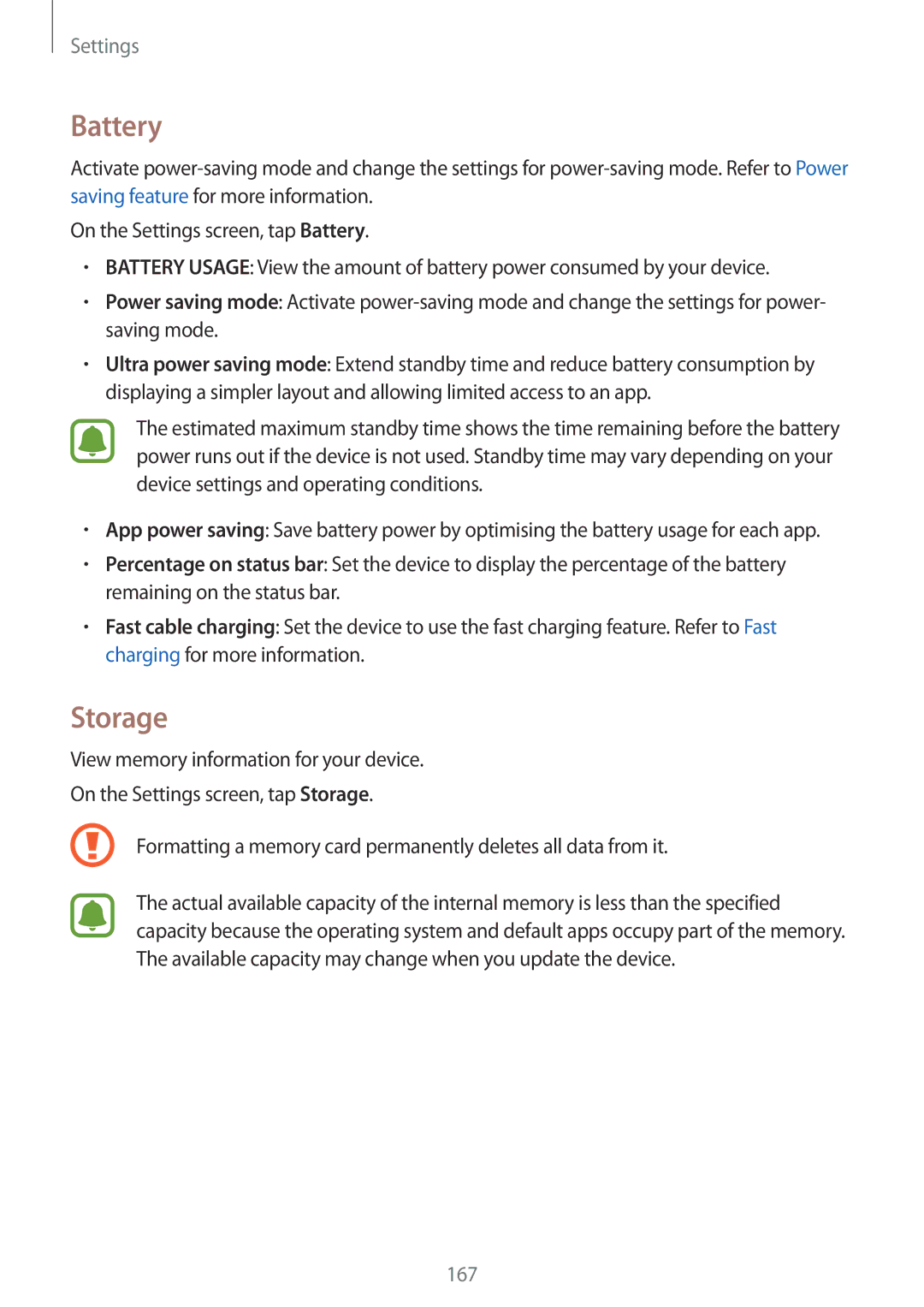 Samsung SM-N915FZWYXEH, SM-N915FZWYEUR, SM-N915FZKYATO, SM-N915FZWYTPH, SM-N915FZKYTPH, SM-N915FZWYXEO manual Battery, Storage 