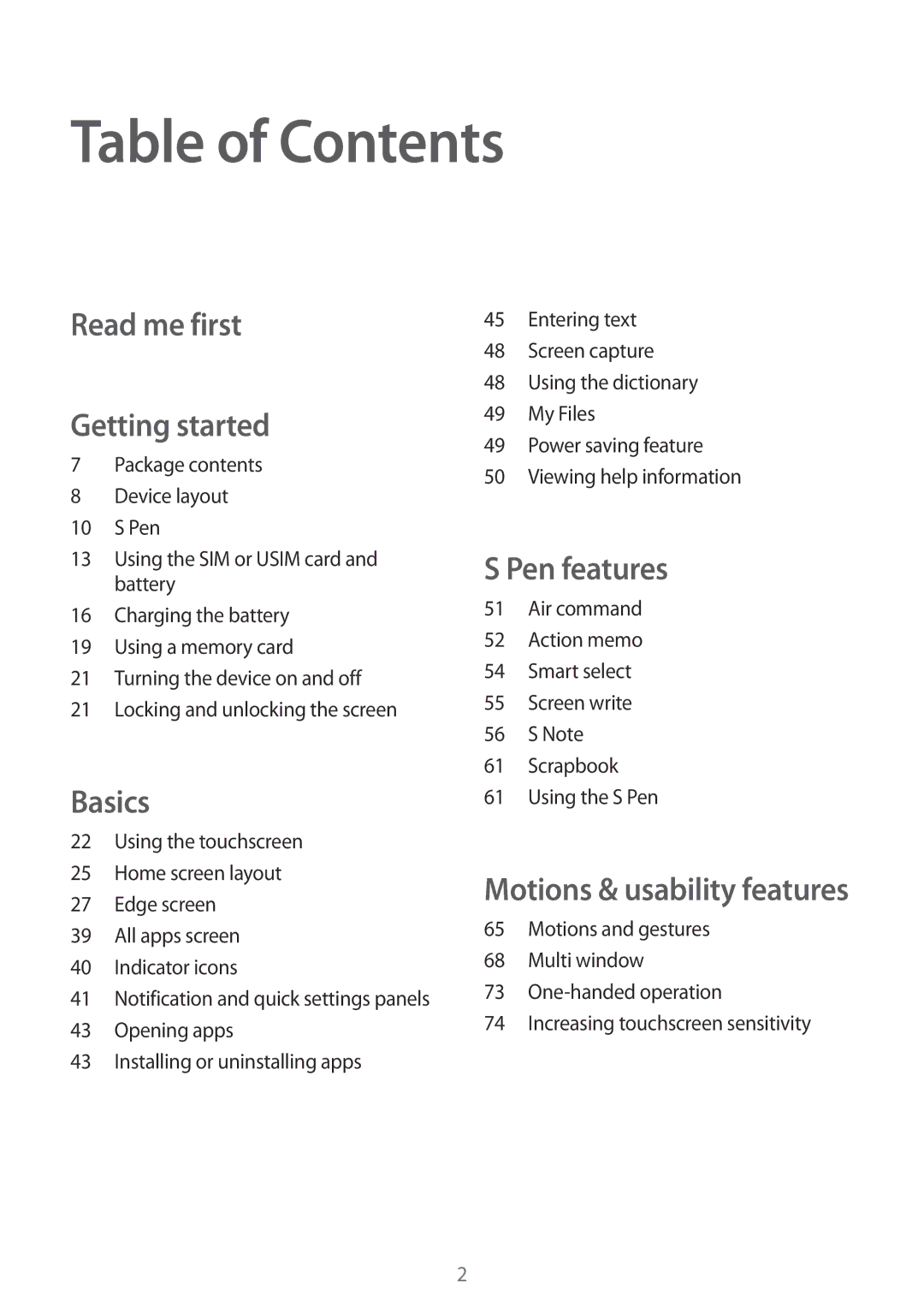 Samsung SM-N915FZWYTPH, SM-N915FZWYEUR, SM-N915FZKYATO, SM-N915FZKYTPH, SM-N915FZWYXEO, SM-N915FZWYDBT manual Table of Contents 