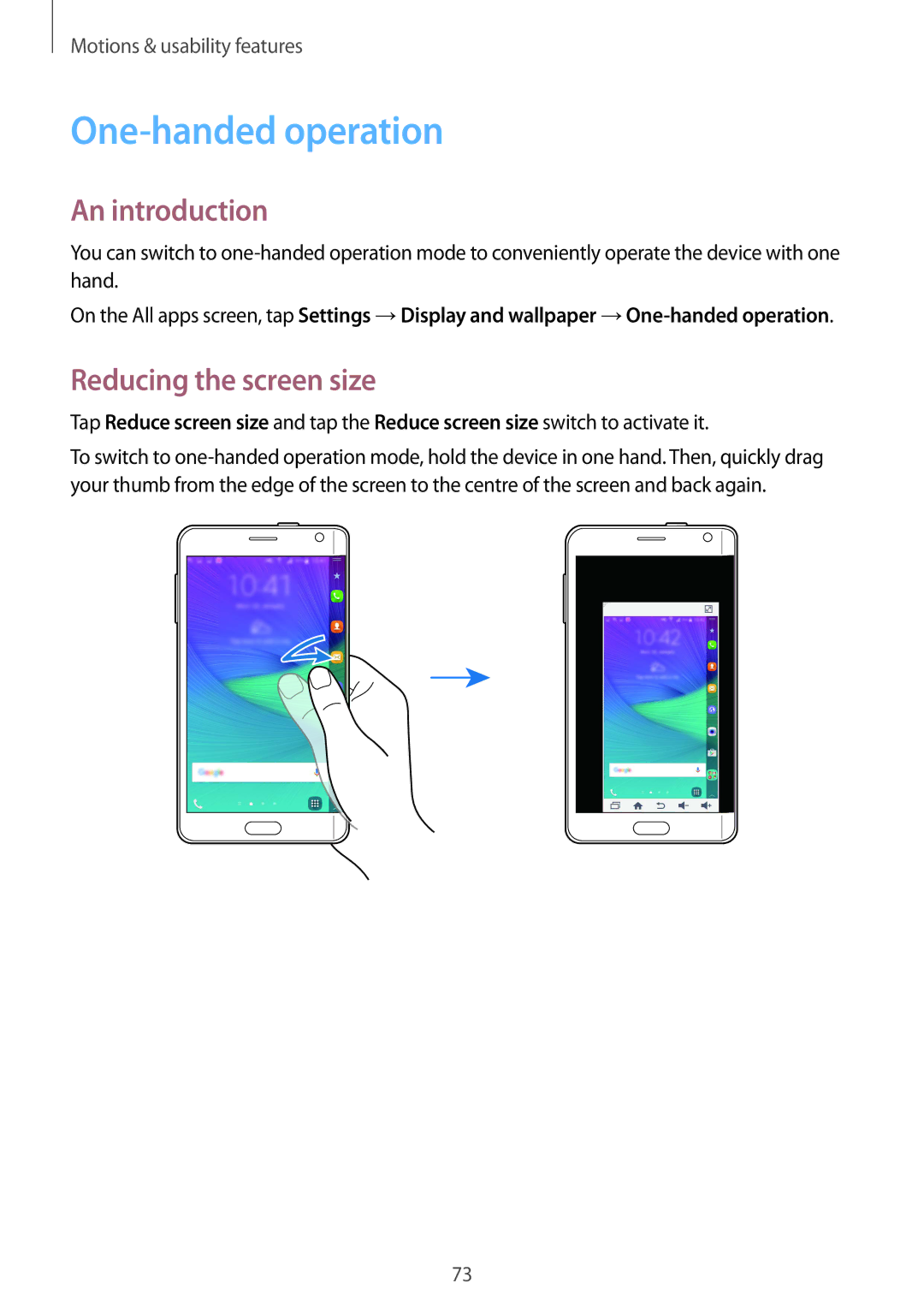 Samsung SM-N915FZKYATO, SM-N915FZWYEUR, SM-N915FZWYTPH, SM-N915FZKYTPH manual One-handed operation, Reducing the screen size 