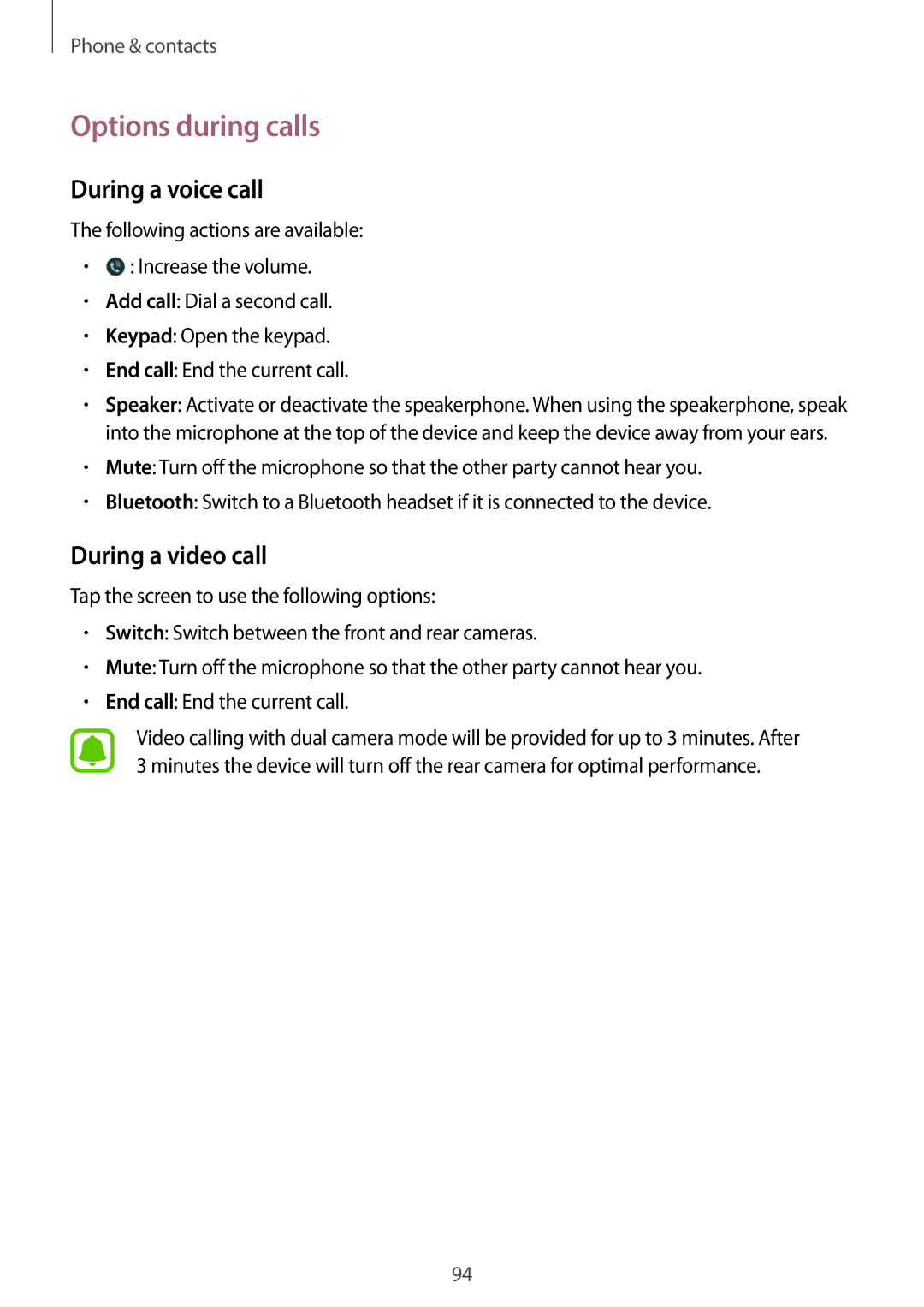 Samsung SM-N915FZKYBGL, SM-N915FZWYEUR, SM-N915FZKYATO manual Options during calls, During a voice call, During a video call 