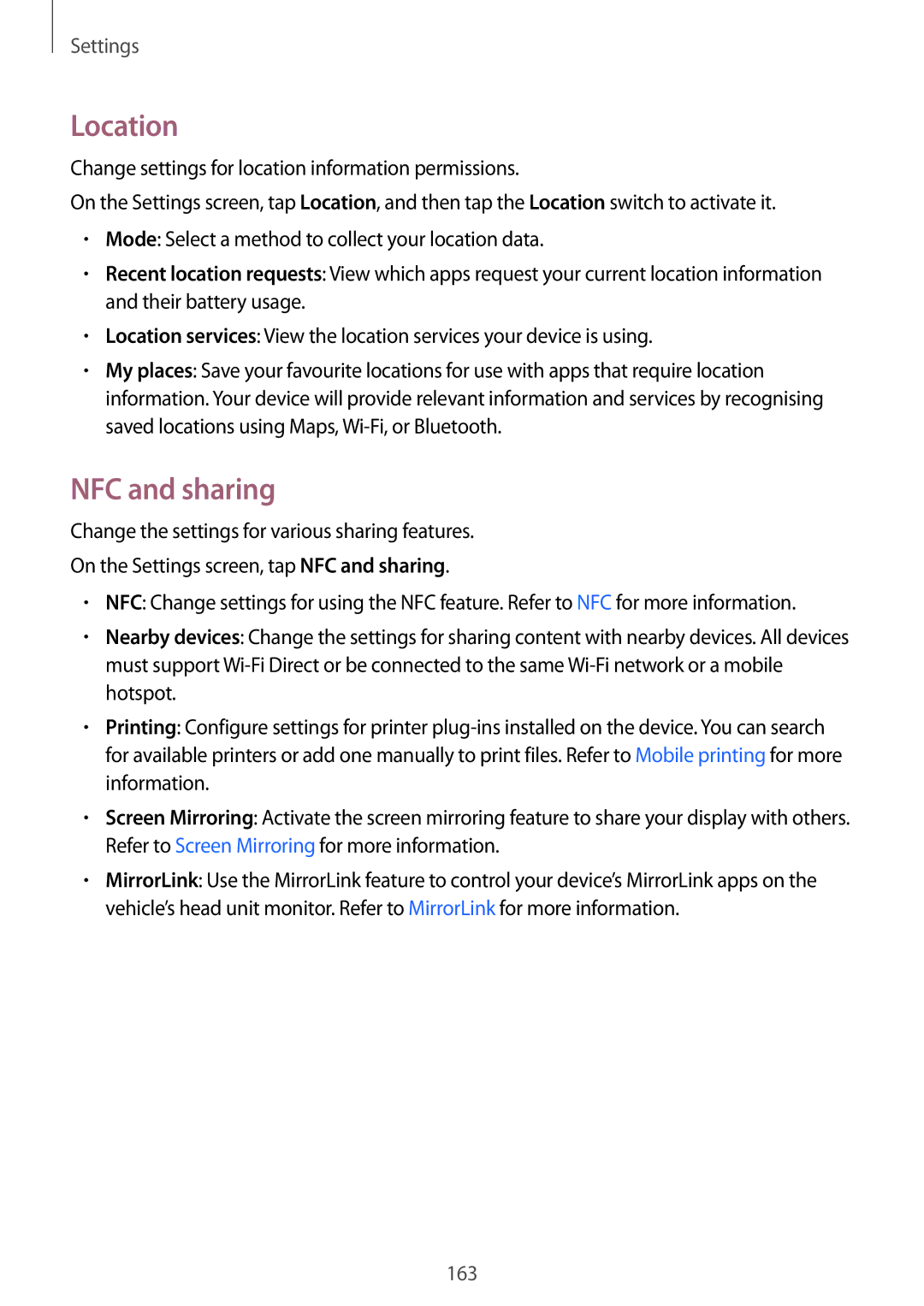 Samsung SM-N915FZKYSEB, SM-N915FZWYEUR, SM-N915FZKYATO, SM-N915FZWYTPH, SM-N915FZKYTPH manual Location, NFC and sharing 