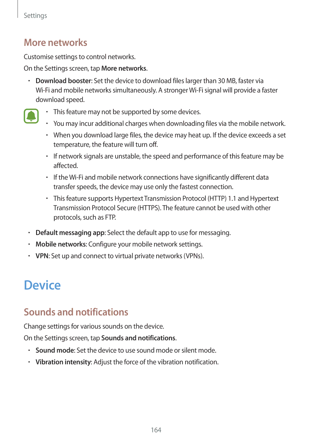 Samsung SM-N915FZKYDBT, SM-N915FZWYEUR, SM-N915FZKYATO, SM-N915FZWYTPH manual Device, More networks, Sounds and notifications 