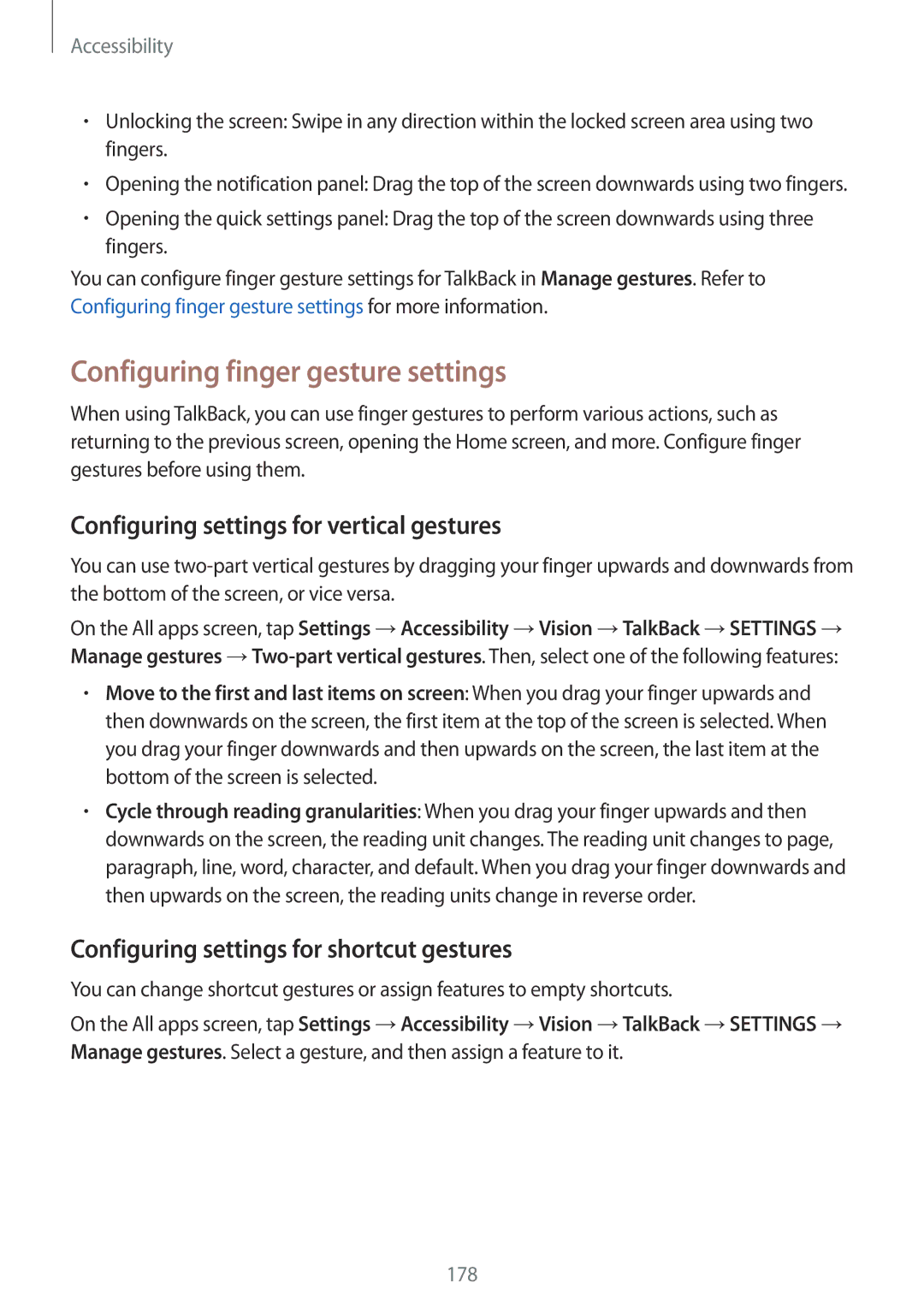 Samsung SM-N915FZWYAUT, SM-N915FZWYEUR Configuring finger gesture settings, Configuring settings for vertical gestures 