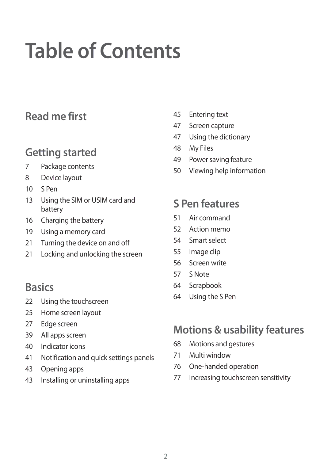 Samsung SM-N915FZWYTPH, SM-N915FZWYEUR, SM-N915FZKYATO, SM-N915FZKYTPH, SM-N915FZWYXEO, SM-N915FZWYDBT manual Table of Contents 