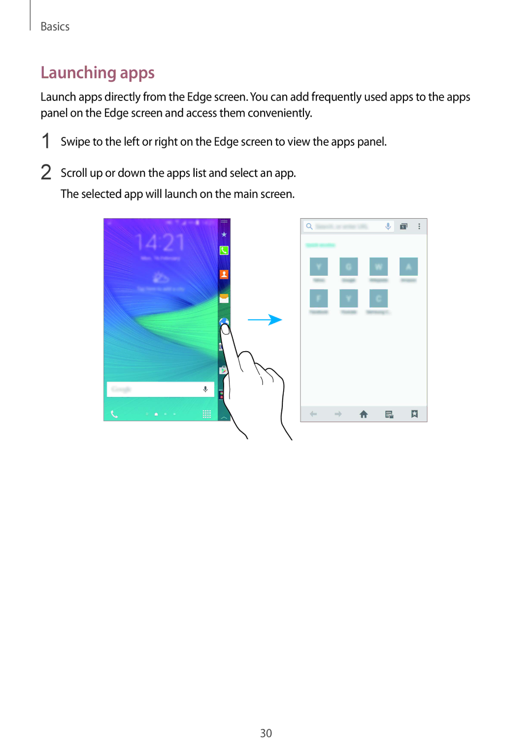 Samsung SM-N915FZKESER, SM-N915FZWYEUR, SM-N915FZKYATO, SM-N915FZWYTPH, SM-N915FZKYTPH, SM-N915FZWYXEO manual Launching apps 