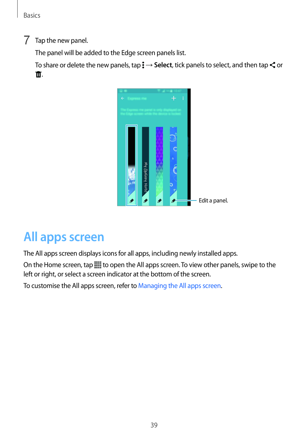 Samsung SM-N915FZKYSEB, SM-N915FZWYEUR, SM-N915FZKYATO, SM-N915FZWYTPH, SM-N915FZKYTPH, SM-N915FZWYXEO manual All apps screen 