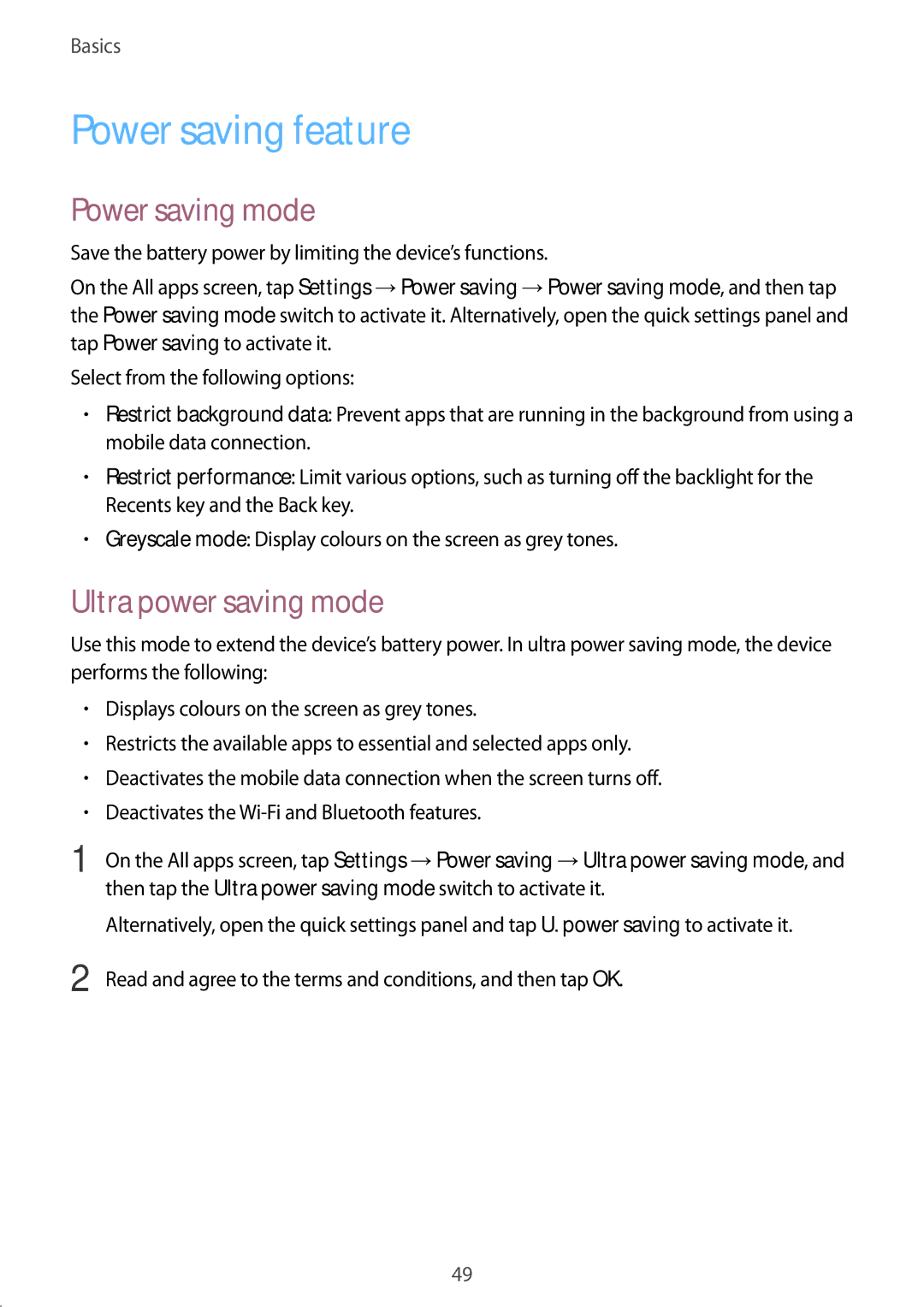 Samsung SM-N915FZWYBGL, SM-N915FZWYEUR, SM-N915FZKYATO Power saving feature, Power saving mode, Ultra power saving mode 