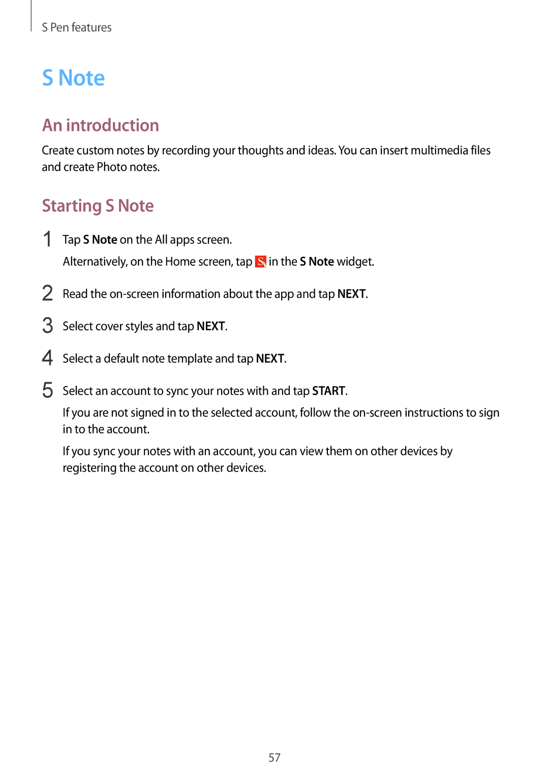 Samsung SM-N915FZWYNEE, SM-N915FZWYEUR, SM-N915FZKYATO, SM-N915FZWYTPH, SM-N915FZKYTPH manual An introduction, Starting S Note 