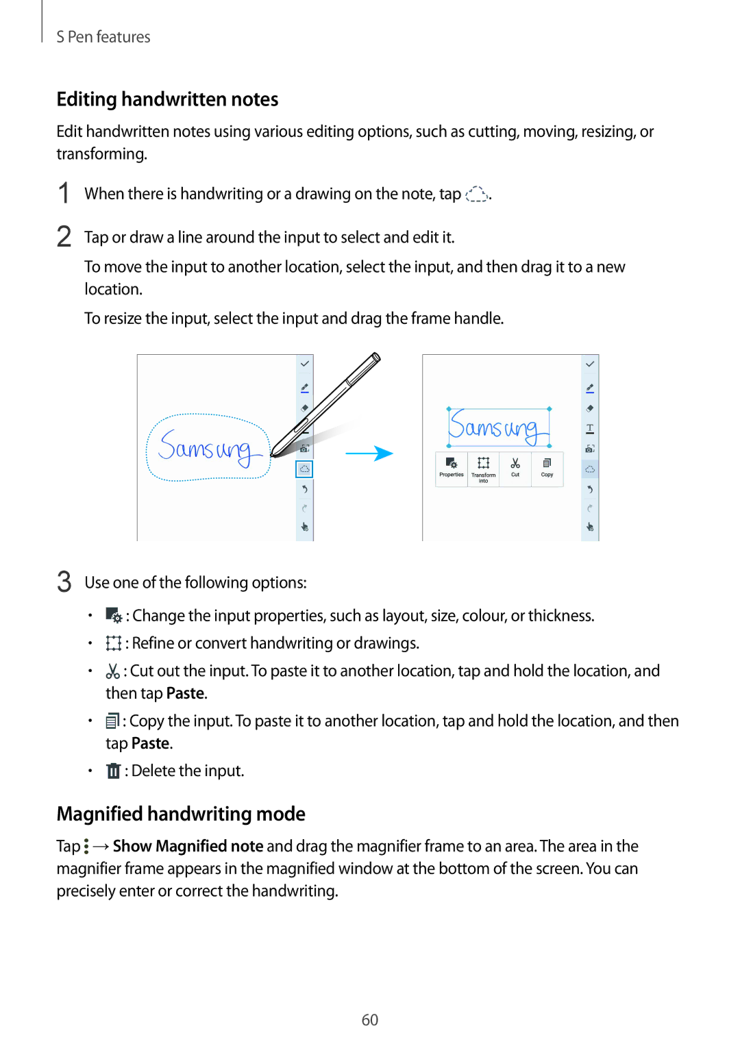 Samsung SM-N915FZWESER, SM-N915FZWYEUR, SM-N915FZKYATO, SM-N915FZWYTPH Editing handwritten notes, Magnified handwriting mode 