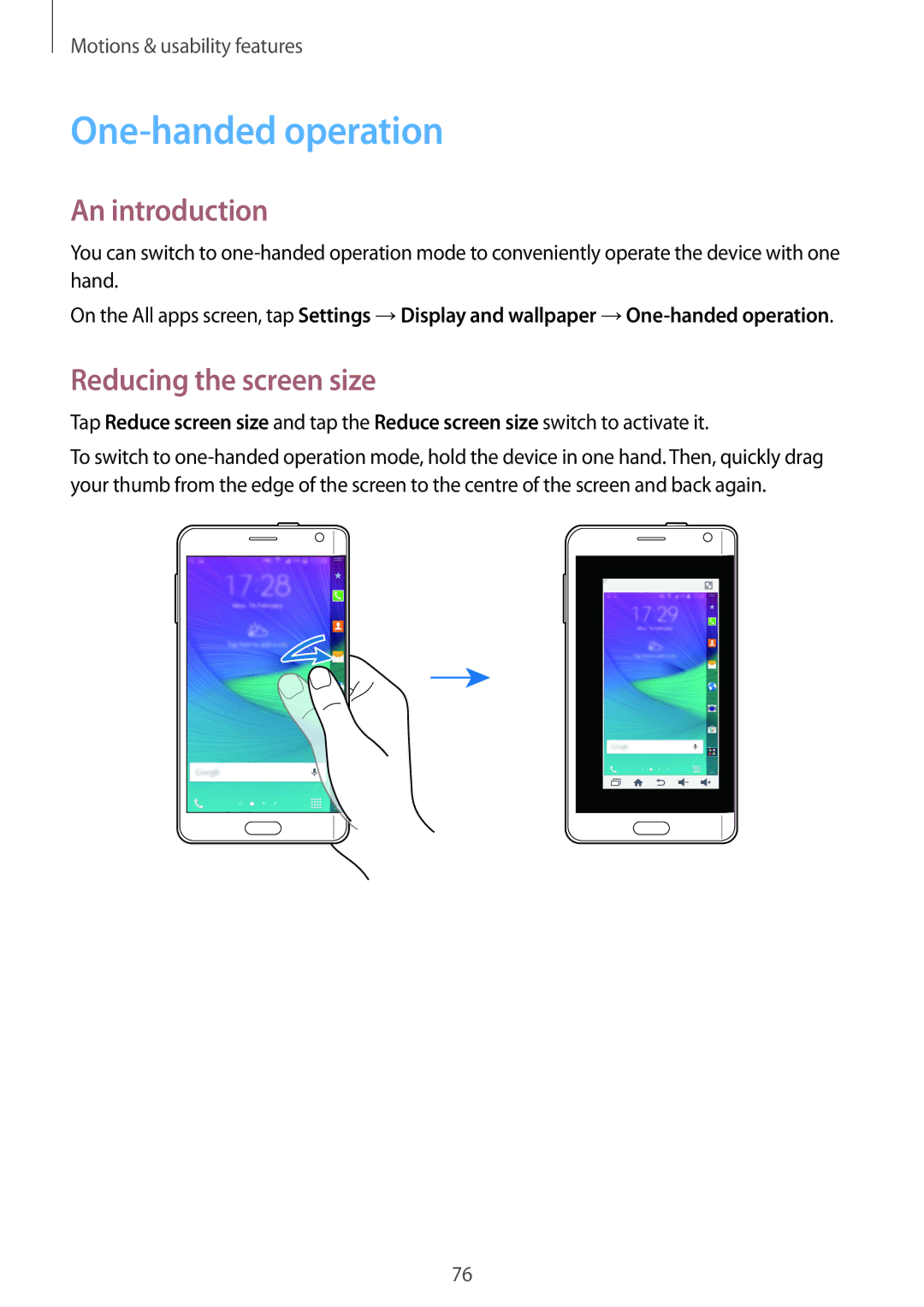 Samsung SM-N915FZKYAUT, SM-N915FZWYEUR, SM-N915FZKYATO, SM-N915FZWYTPH manual One-handed operation, Reducing the screen size 