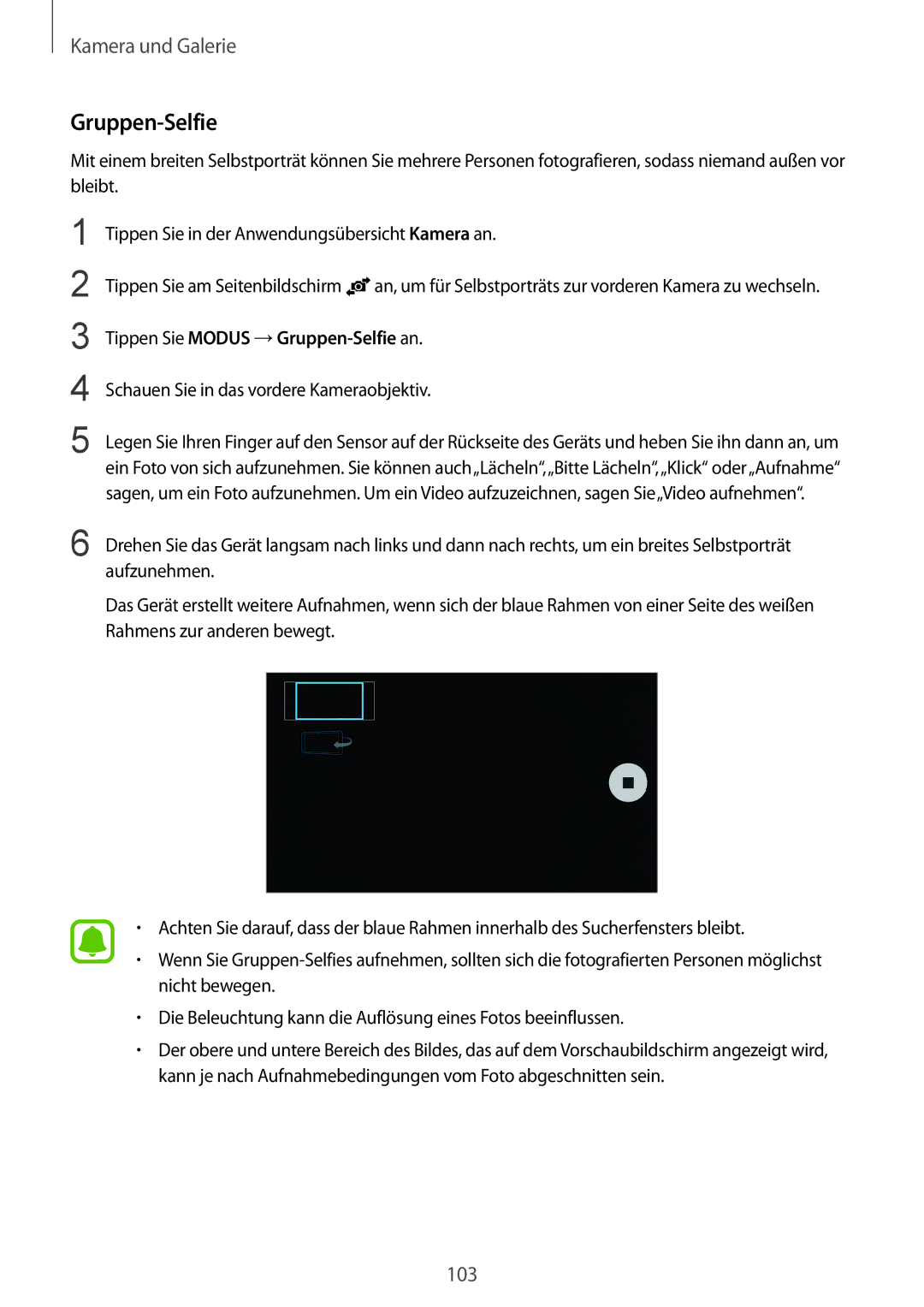 Samsung SM-N915FZWYXEO, SM-N915FZWYEUR, SM-N915FZKYATO, SM-N915FZWYTPH manual Tippen Sie Modus →Gruppen-Selfie an 