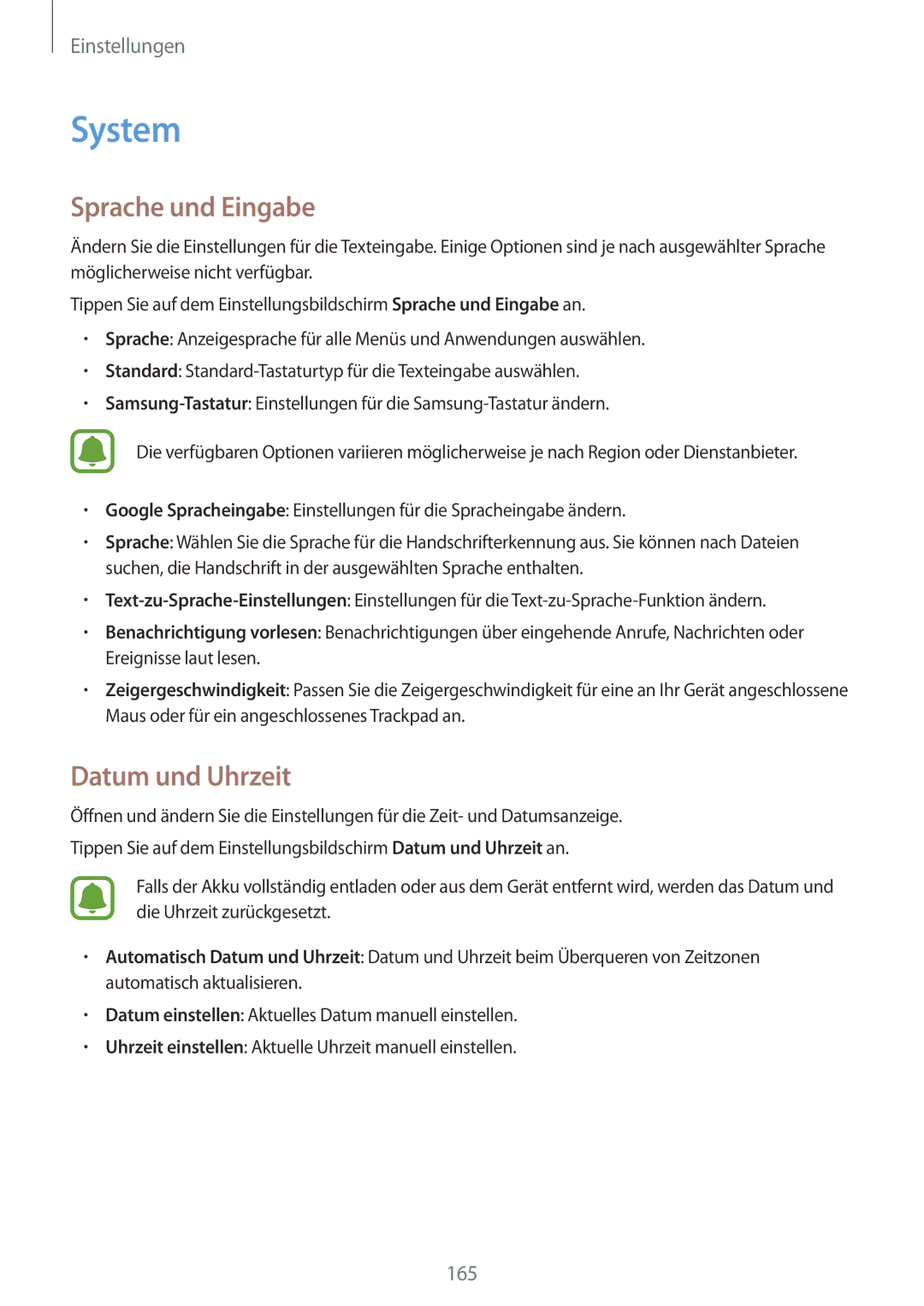 Samsung SM-N915FZWYEUR, SM-N915FZKYATO, SM-N915FZWYTPH, SM-N915FZKYTPH manual System, Sprache und Eingabe, Datum und Uhrzeit 