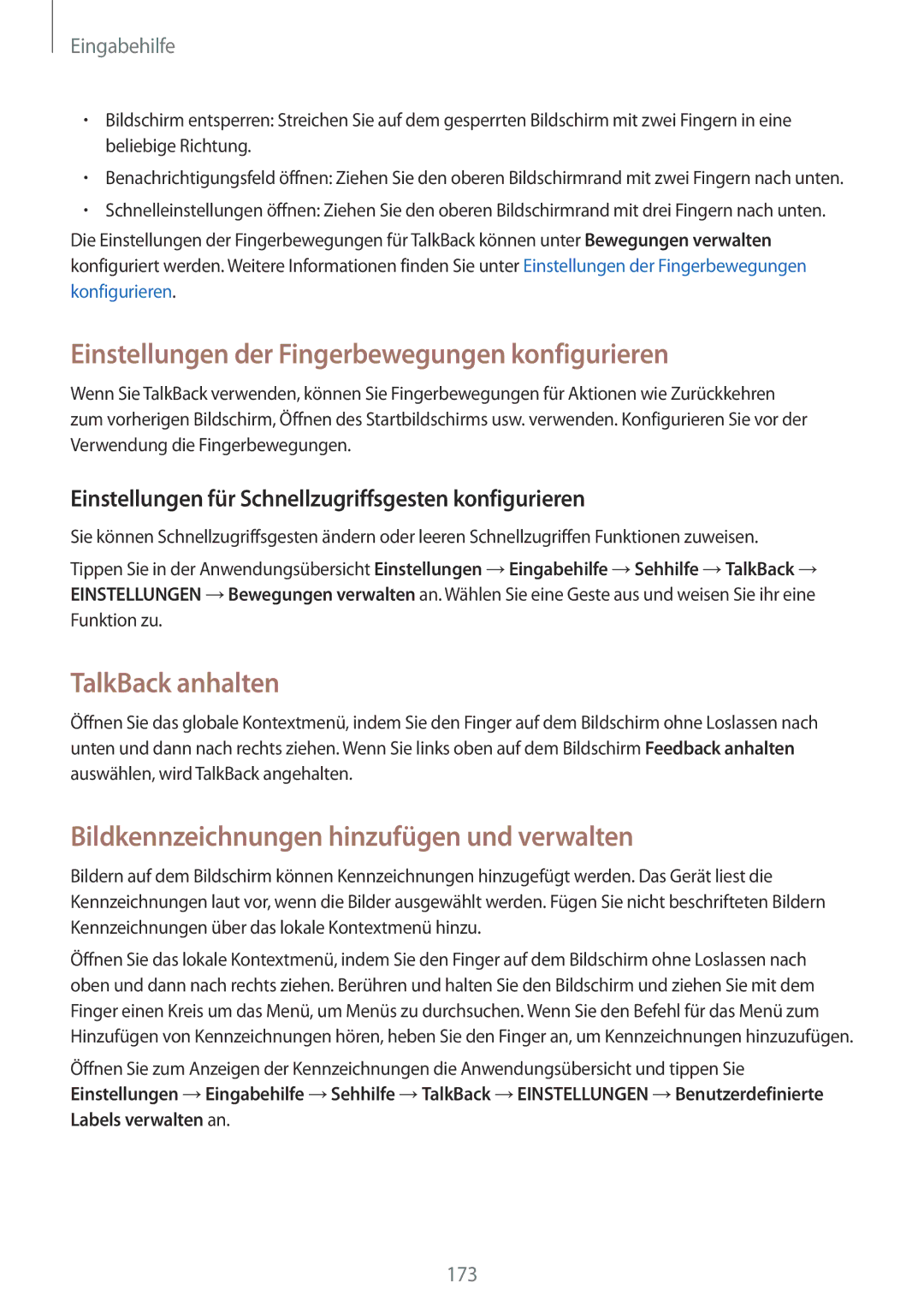 Samsung SM-N915FZKYSEB, SM-N915FZWYEUR, SM-N915FZKYATO Einstellungen der Fingerbewegungen konfigurieren, TalkBack anhalten 