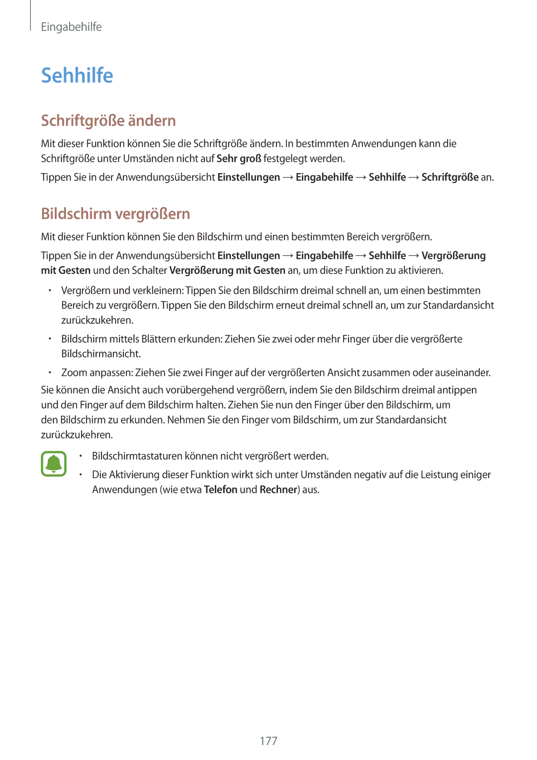 Samsung SM-N915FZKYATO, SM-N915FZWYEUR, SM-N915FZWYTPH, SM-N915FZKYTPH Sehhilfe, Schriftgröße ändern, Bildschirm vergrößern 