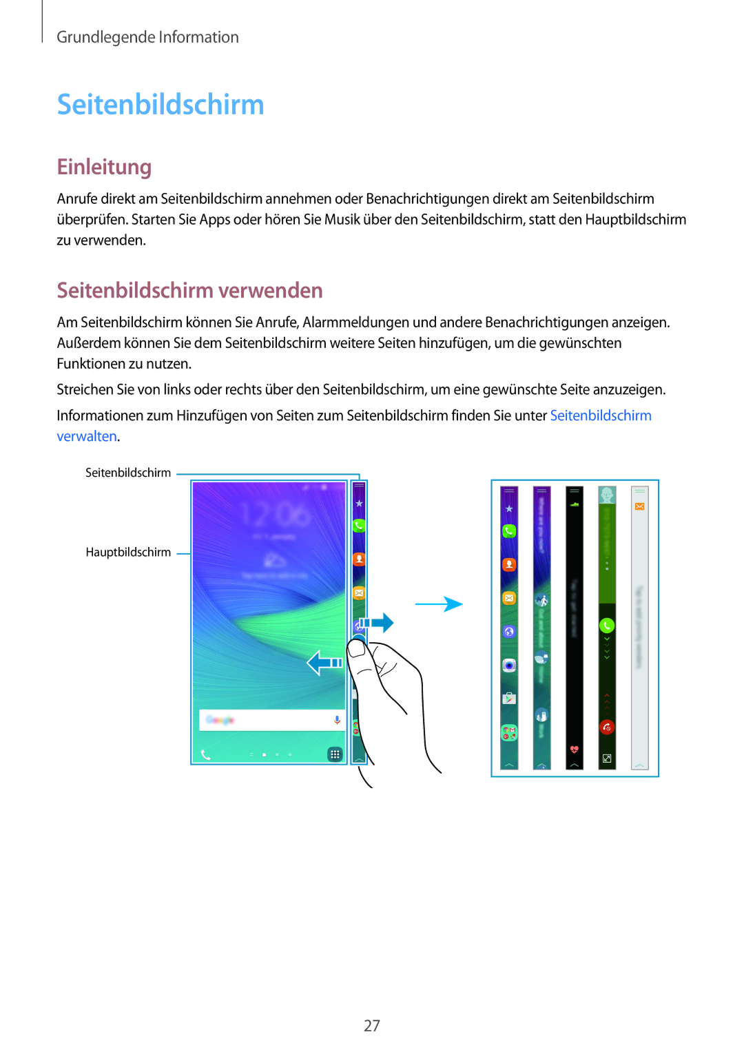 Samsung SM-N915FZWYDBT, SM-N915FZWYEUR, SM-N915FZKYATO, SM-N915FZWYTPH manual Einleitung, Seitenbildschirm verwenden 