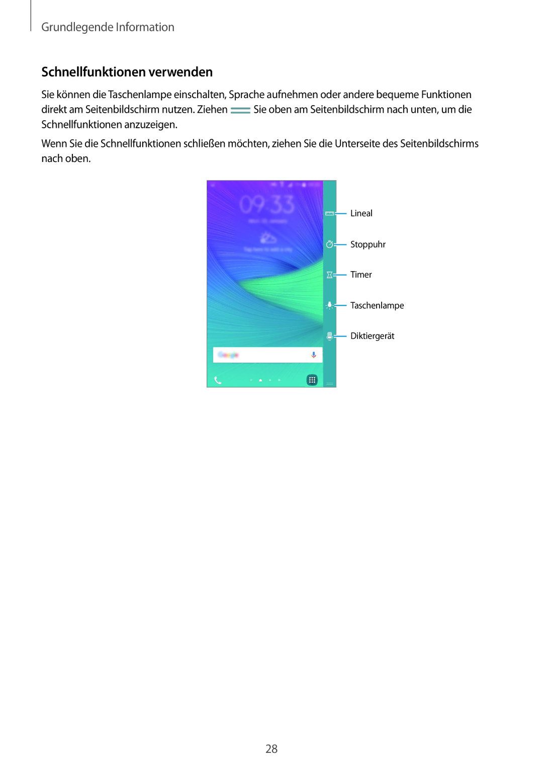 Samsung SM-N915FZKYEUR, SM-N915FZWYEUR, SM-N915FZKYATO, SM-N915FZWYTPH, SM-N915FZKYTPH manual Schnellfunktionen verwenden 