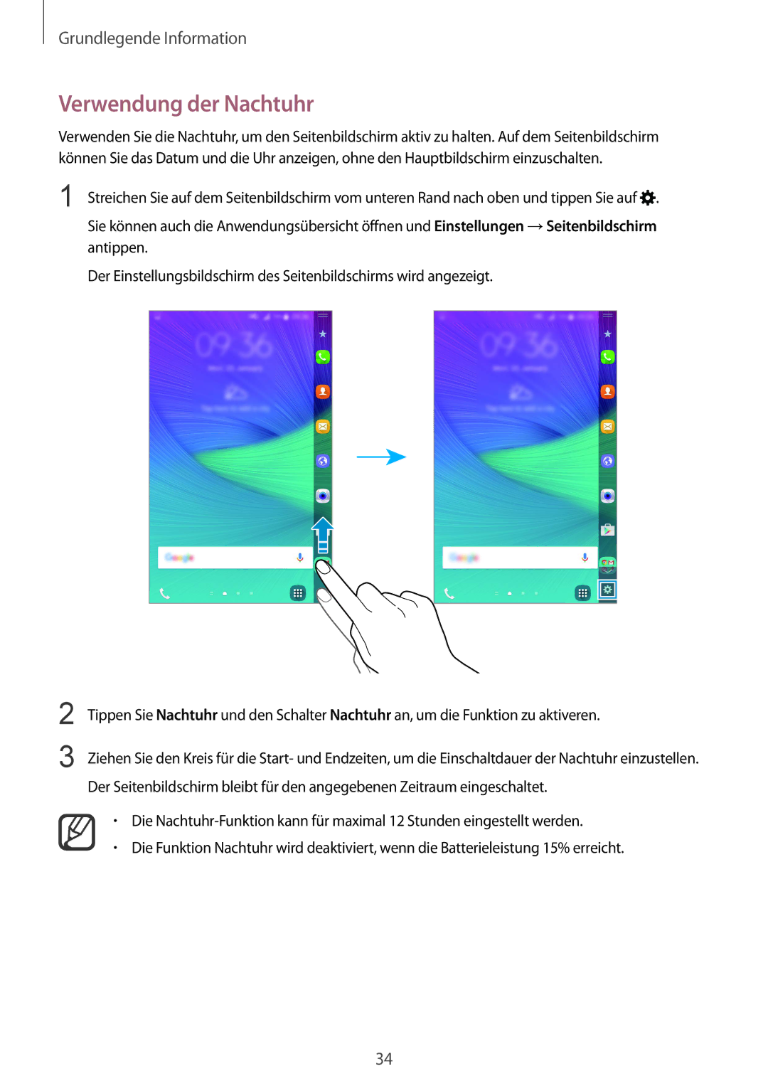 Samsung SM-N915FZKYATO, SM-N915FZWYEUR, SM-N915FZWYTPH, SM-N915FZKYTPH, SM-N915FZWYXEO, SM-N915FZWYDBT Verwendung der Nachtuhr 