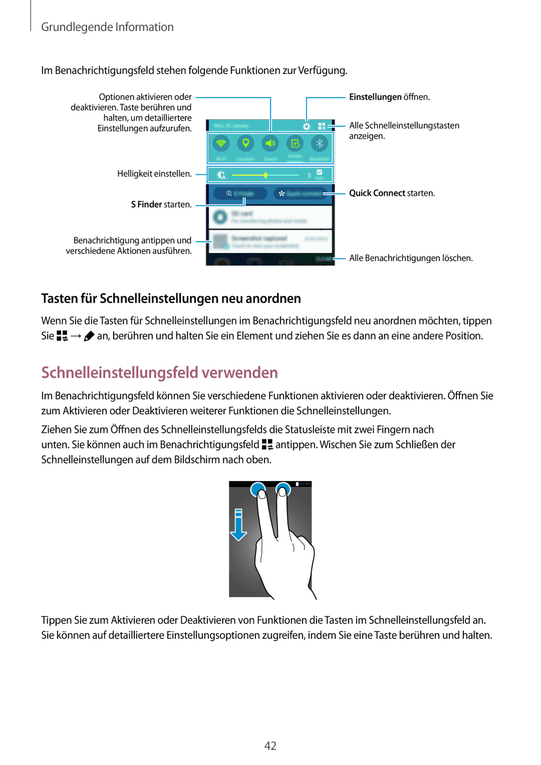 Samsung SM-N915FZKYDBT, SM-N915FZWYEUR Schnelleinstellungsfeld verwenden, Tasten für Schnelleinstellungen neu anordnen 