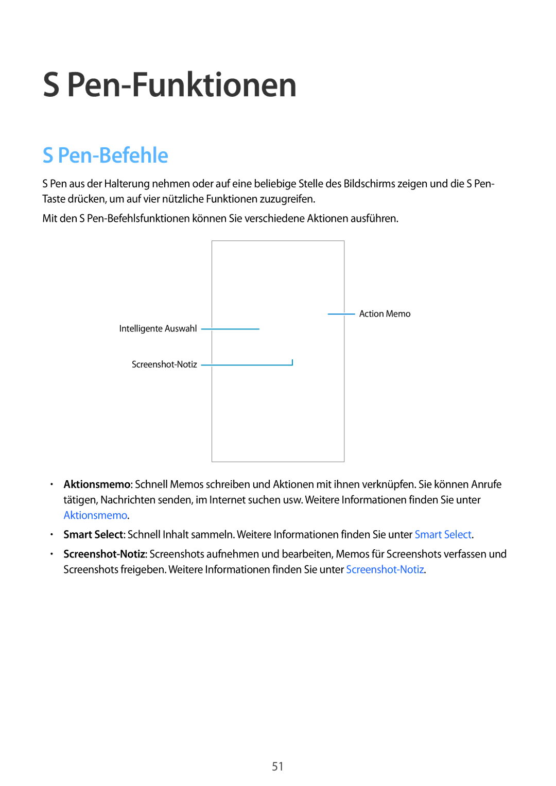 Samsung SM-N915FZWYATO, SM-N915FZWYEUR, SM-N915FZKYATO, SM-N915FZWYTPH, SM-N915FZKYTPH manual Pen-Funktionen, Pen-Befehle 